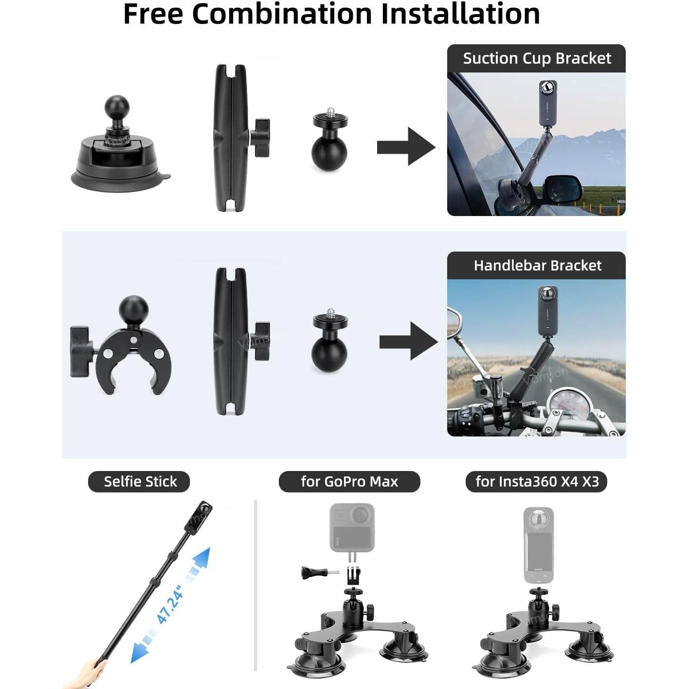 Kit Soporte de Ventosa 5 en 1 Vamson para Cámaras de Acción