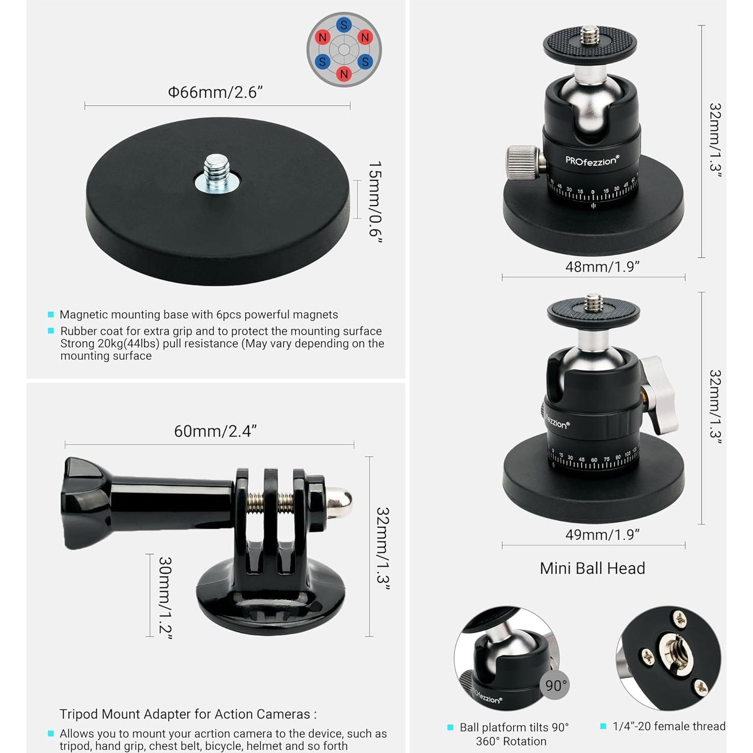 Soporte Magnético PROfezzion para Cámaras de Acción 20kg