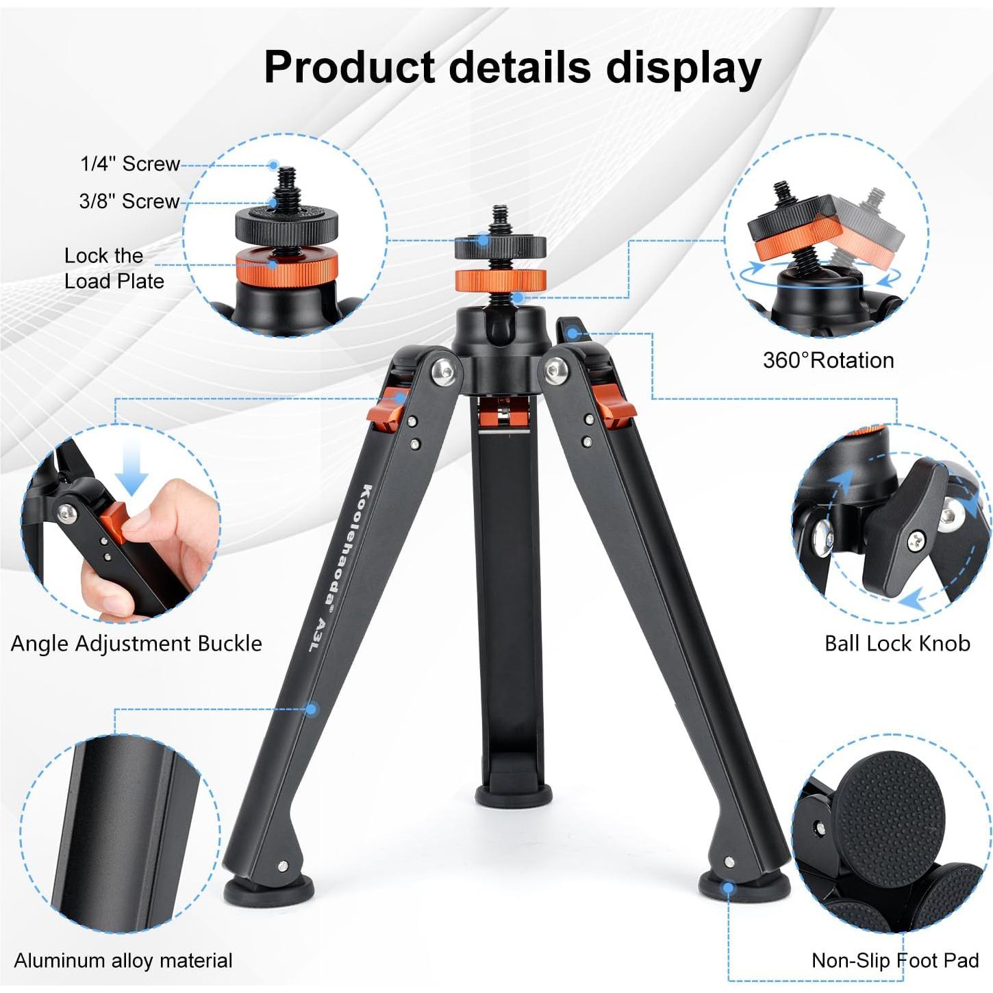 Mini Trípode Koolehaoda A3L de Aluminio 3 Patas Soporte Universal