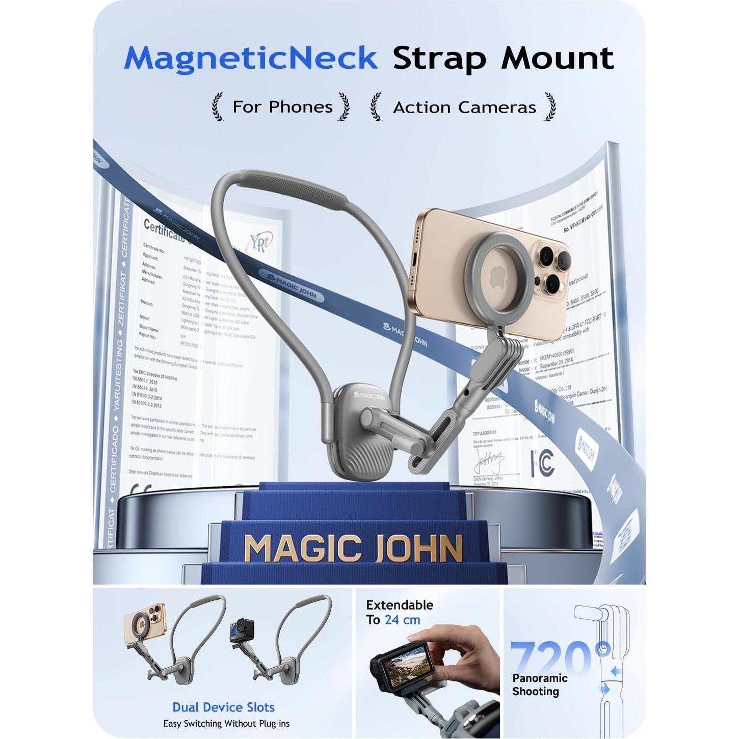Soporte Magnético para Cuello MAGIC JOHN - Compatible con iPhone y GoPro