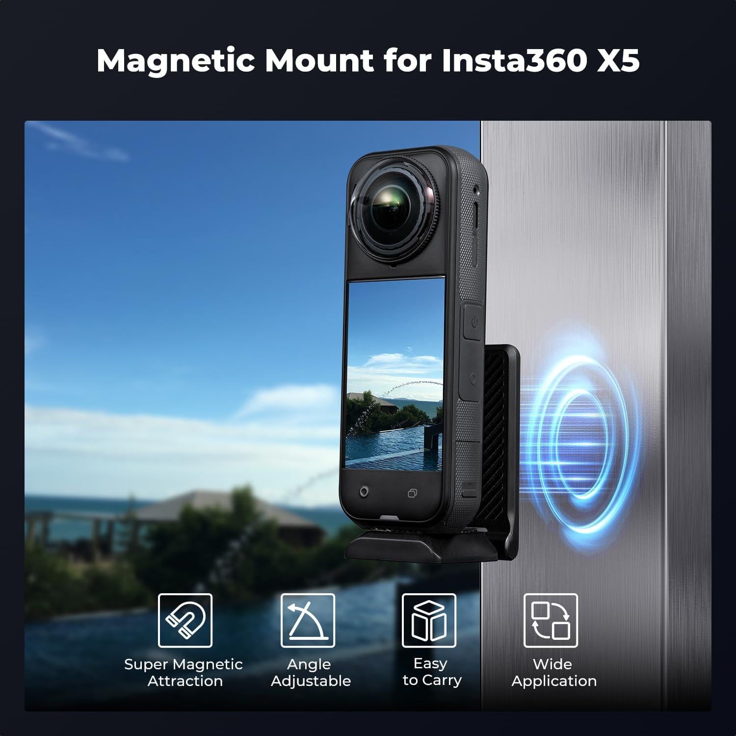 Soporte Magnético K&F Concept para Insta360 X5, Plegable, 1/4"