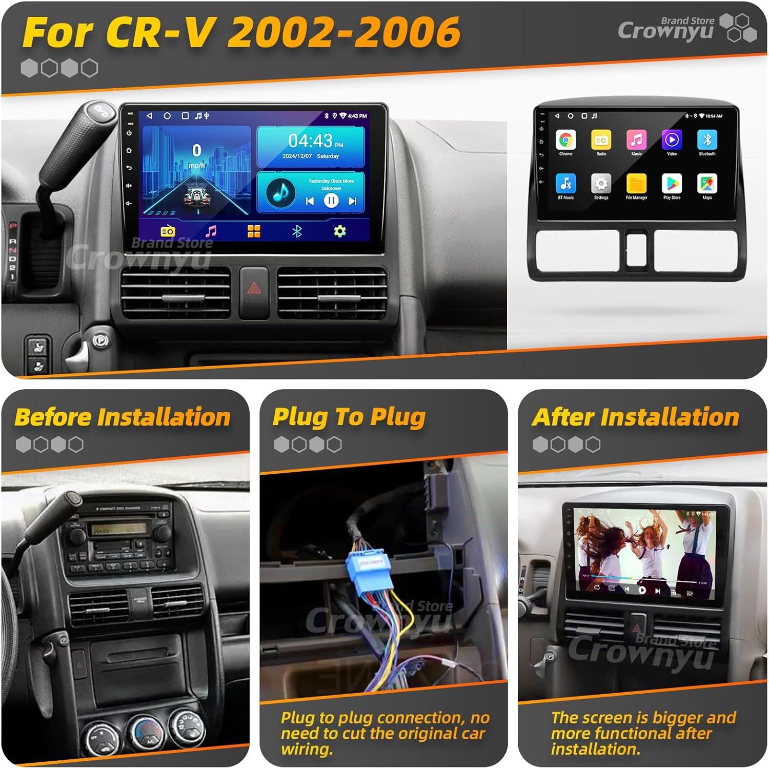 Estéreo de Coche Crownyu para CRV 2002-2006, Pantalla 9"