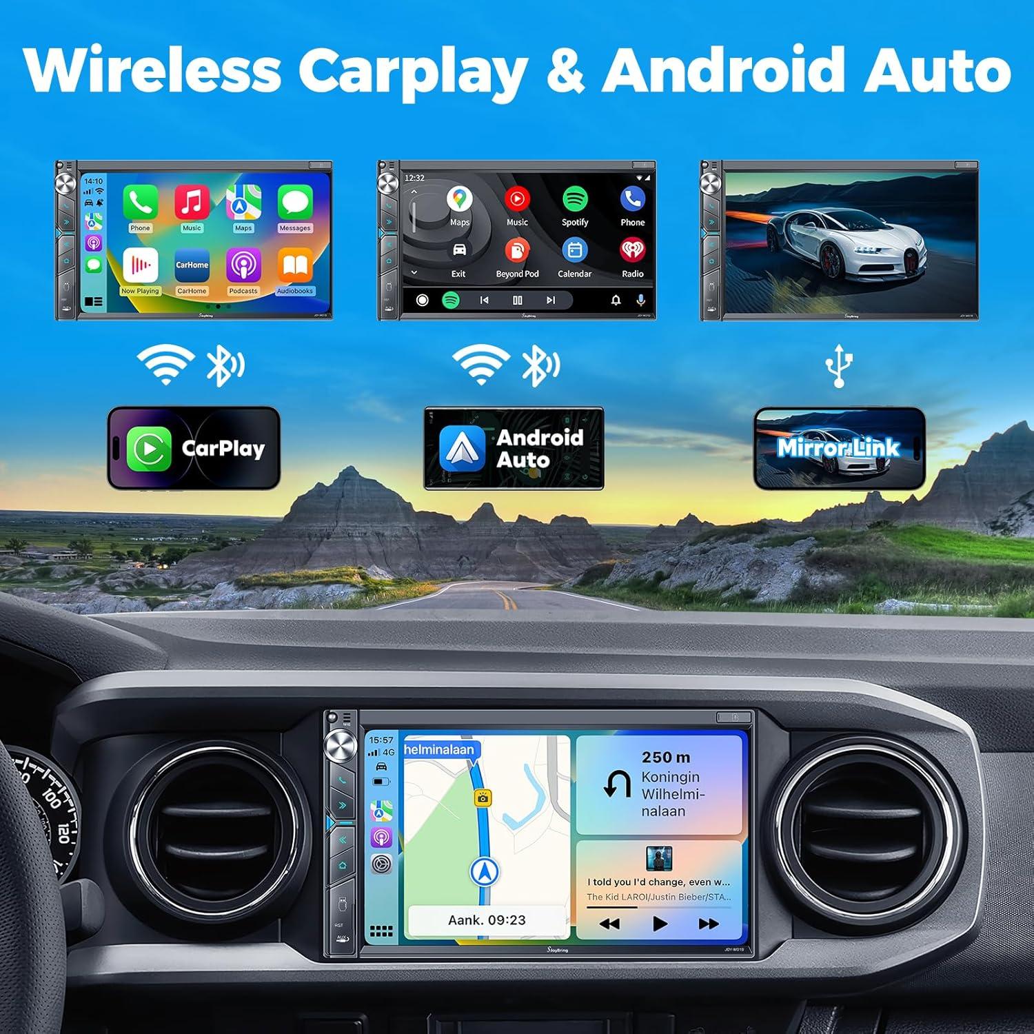 Estéreo Doble Din SJOYBRING 7" con CarPlay y Android Auto