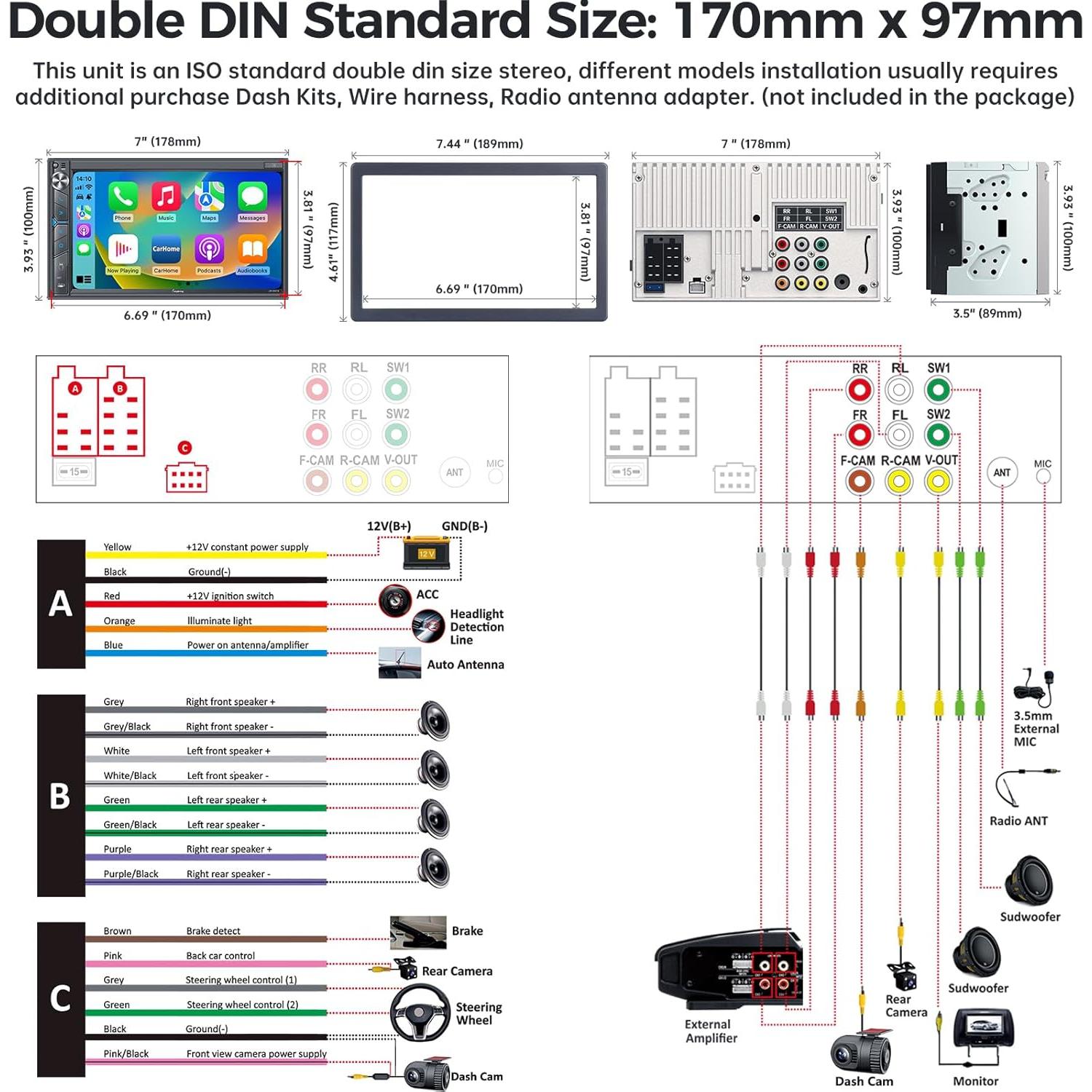 Estéreo Doble Din SJOYBRING 7" con CarPlay y Android Auto
