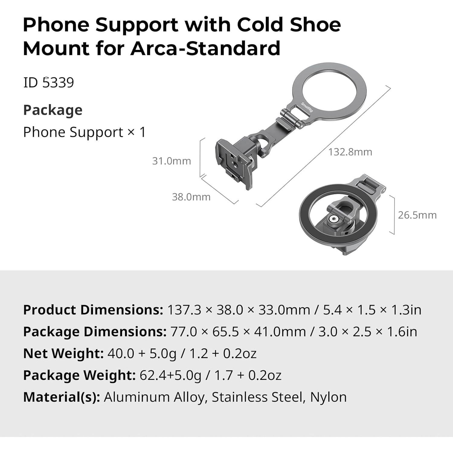Soporte de Teléfono Metal SMALLRIG 5339 para DJI RS 4 Mini