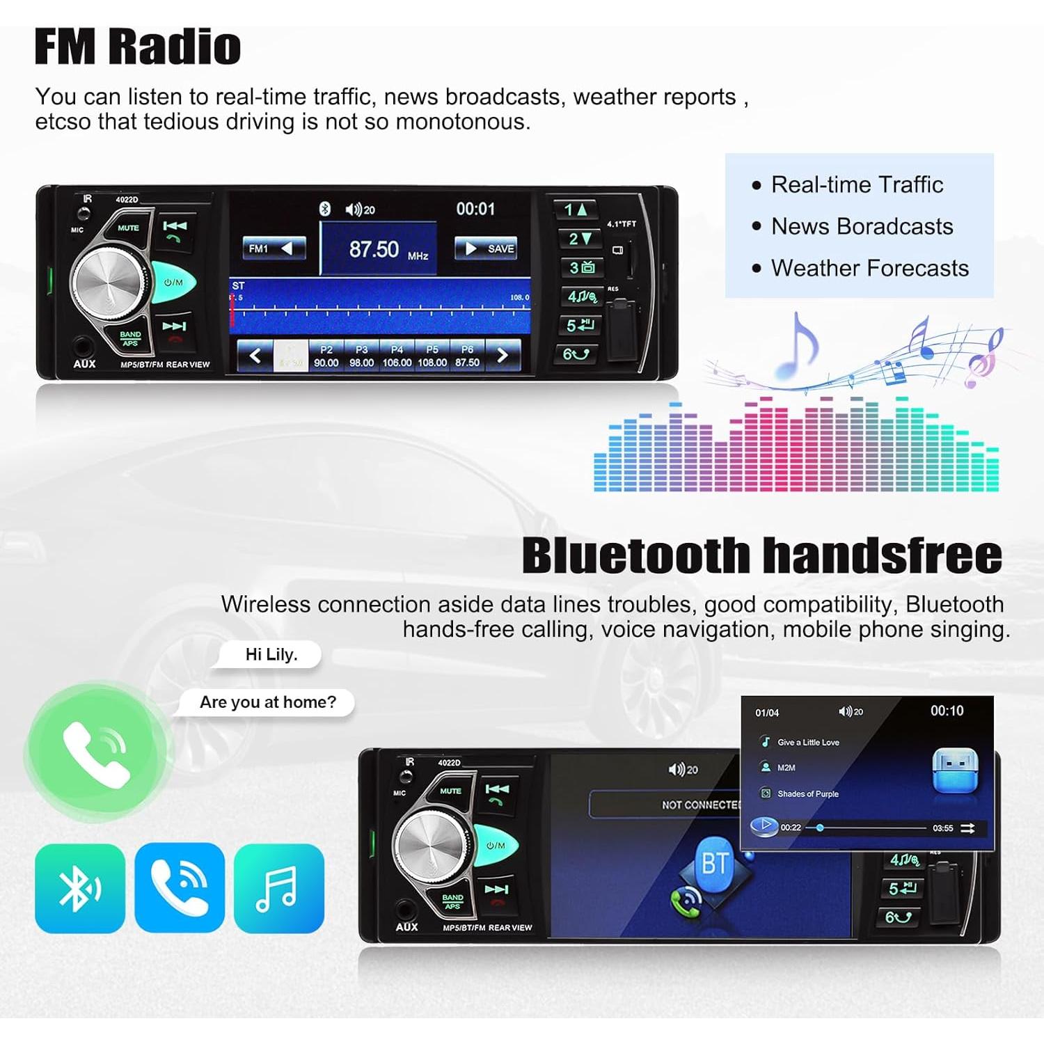 Estéreo de Coche CAMECHO 4.1" Bluetooth MP5 con Cámara