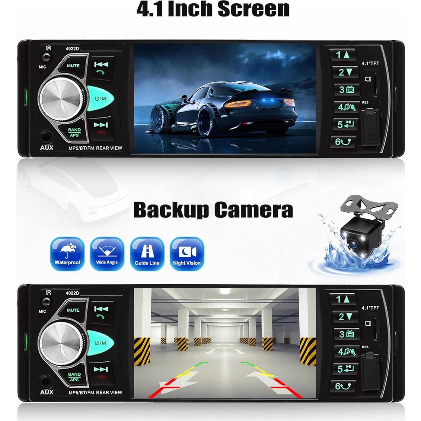 Estéreo de Coche CAMECHO 4.1" Bluetooth MP5 con Cámara