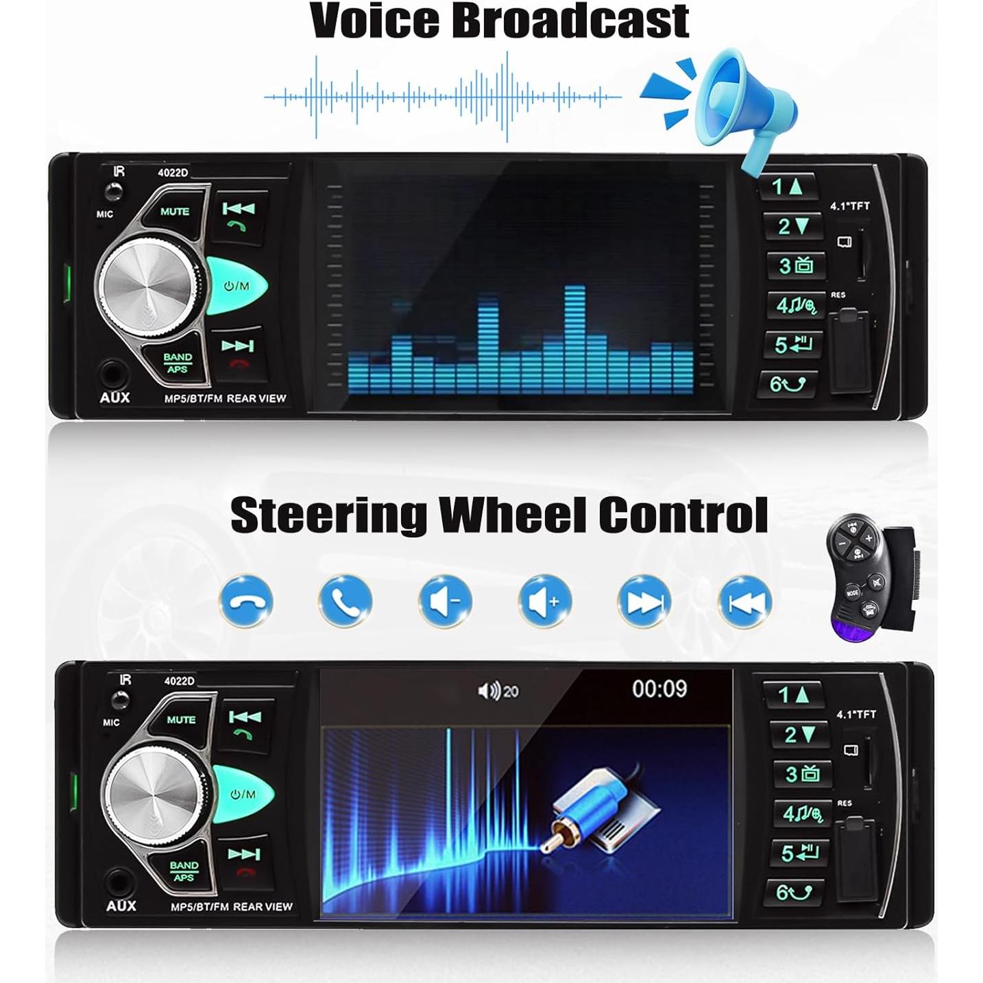Estéreo de Coche CAMECHO 4.1" Bluetooth MP5 con Cámara