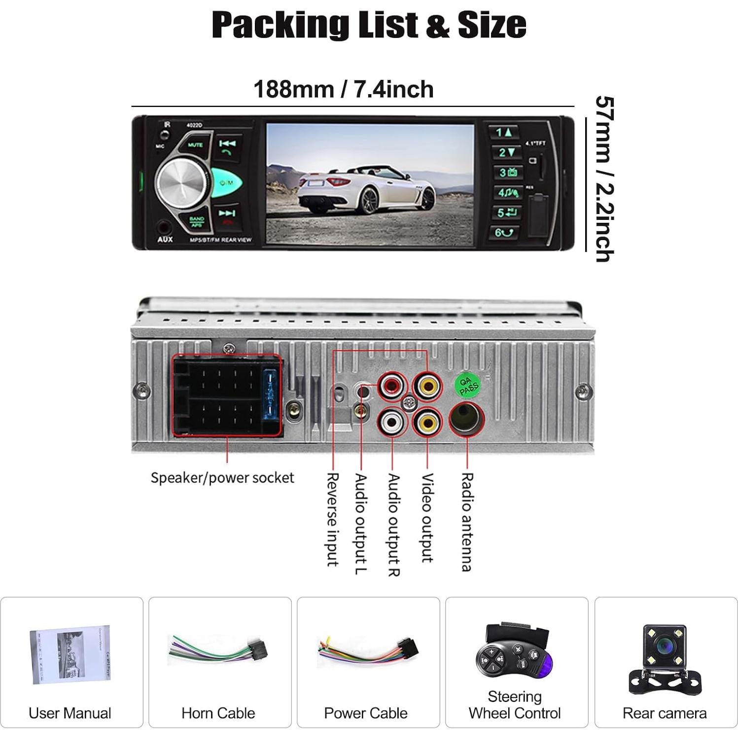 Estéreo de Coche CAMECHO 4.1" Bluetooth MP5 con Cámara