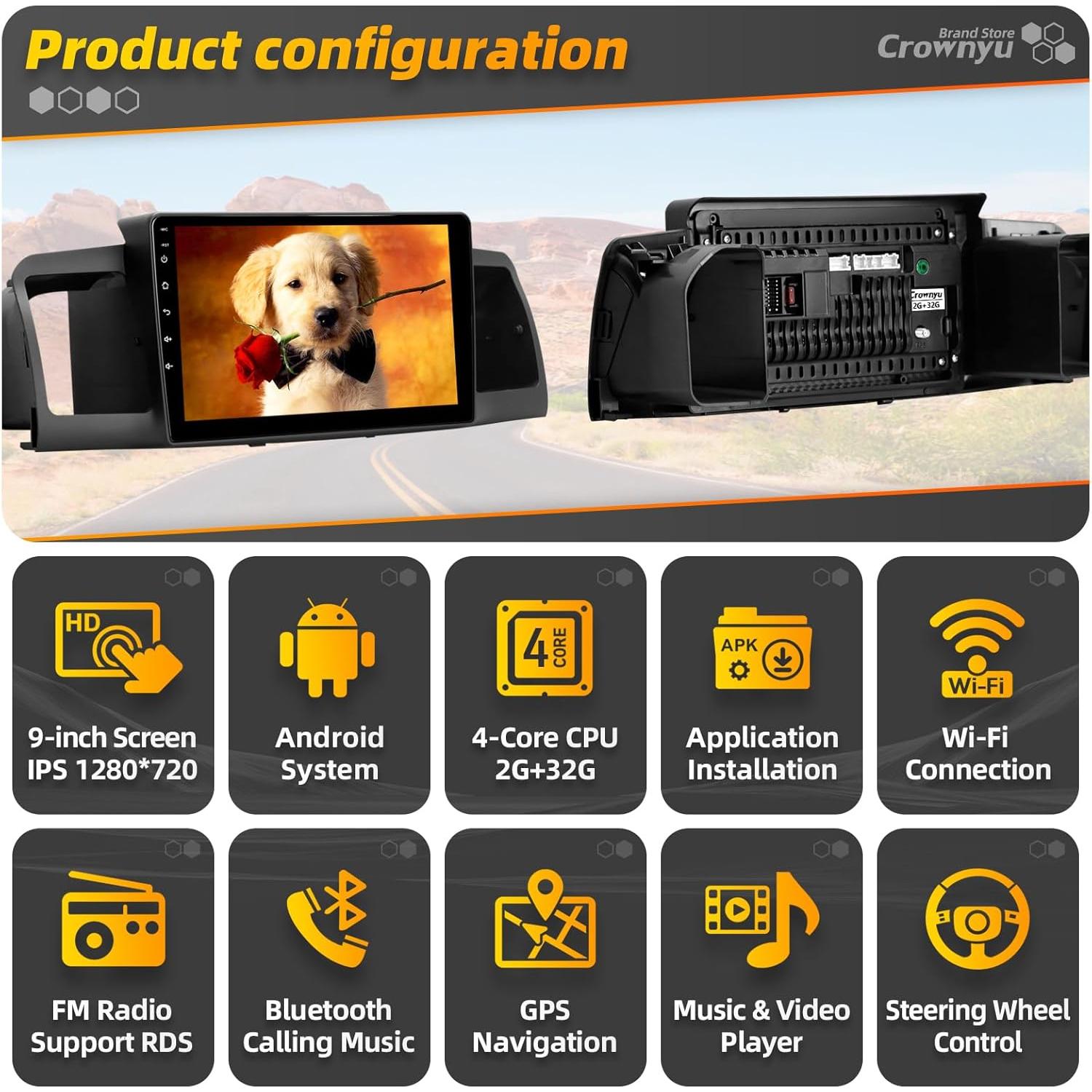 Radio Android 12 CROWNYU para Toyota Corolla 2004-2008 9"