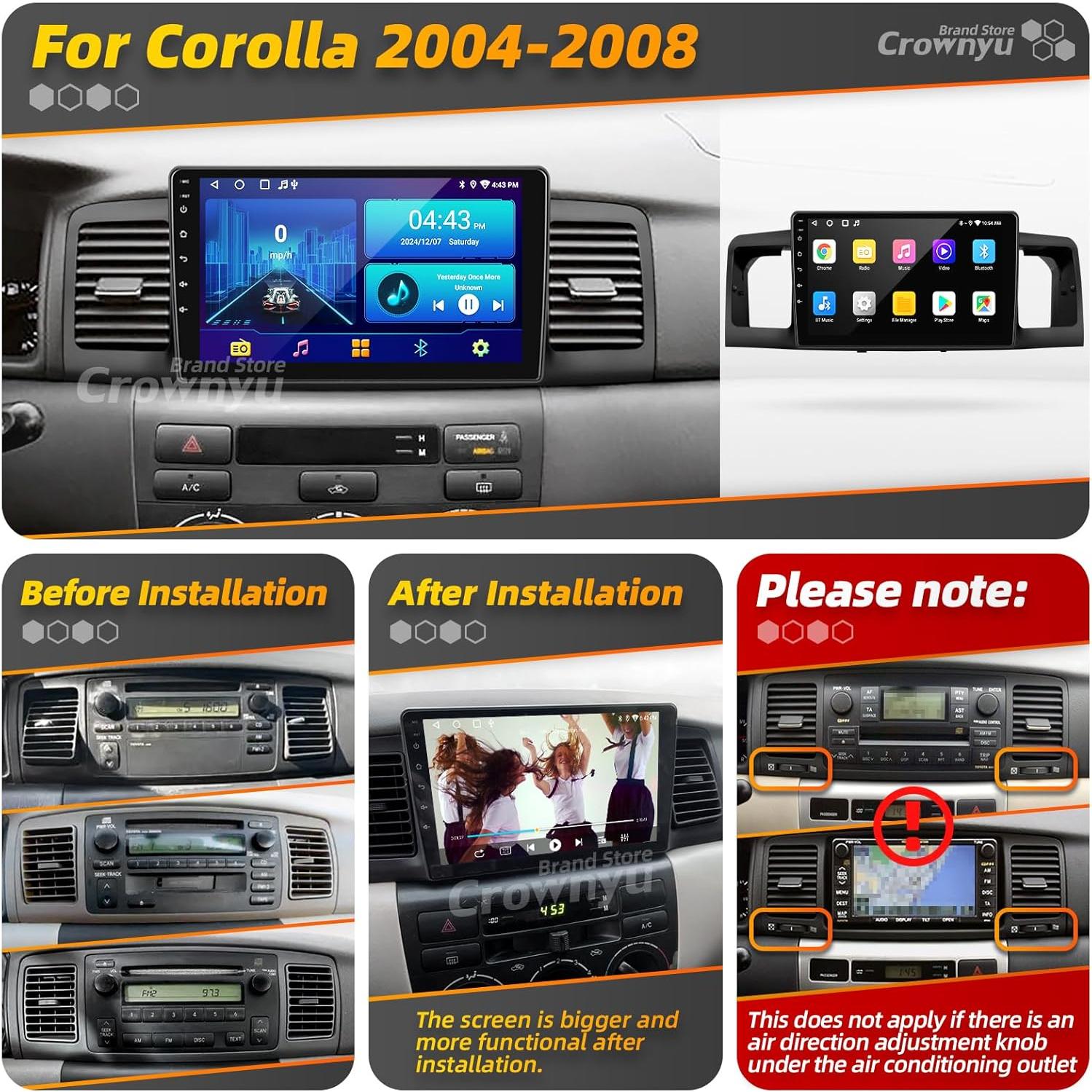 Radio Android 12 CROWNYU para Toyota Corolla 2004-2008 9"