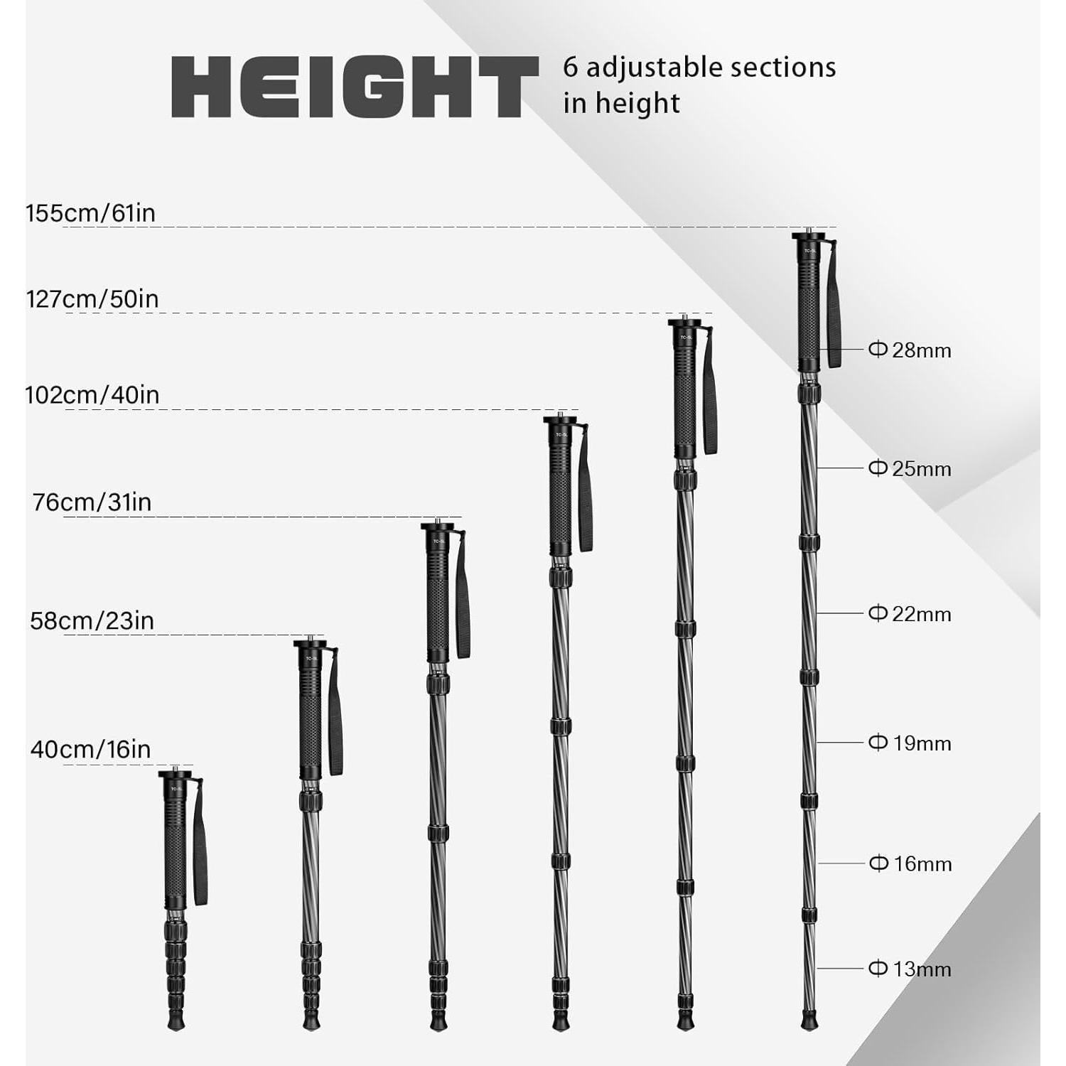 Monopod de Cámara TONYBOO TC-5L Fibra de Carbono 154.9 cm
