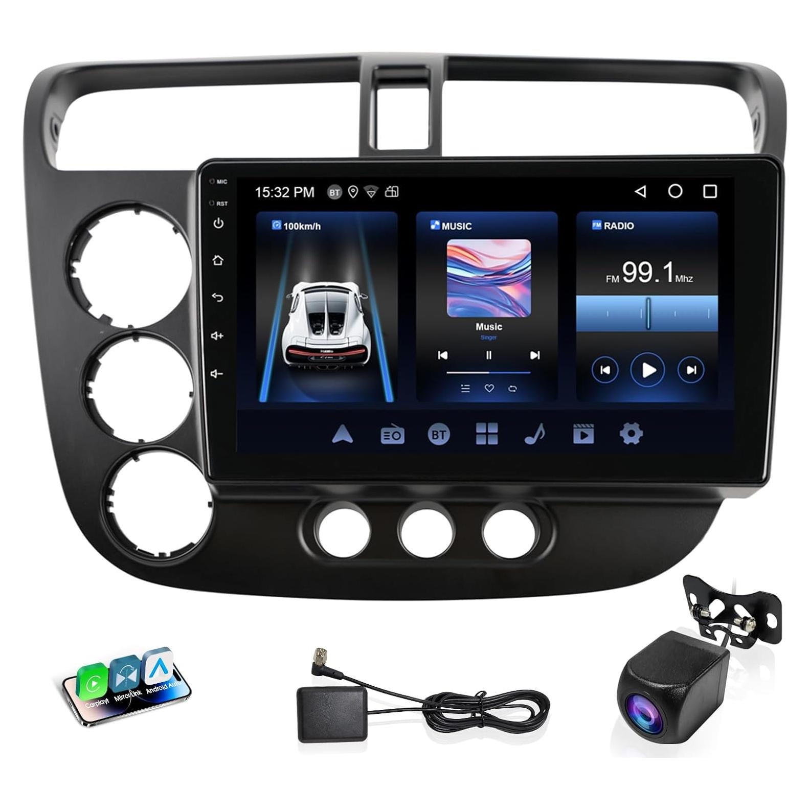 Estéreo de Coche Double Din Haudio para Honda Civic 2001-2005 - Pantalla Táctil HD 9" con CarPlay, Bluetooth, Cámara de Reversa