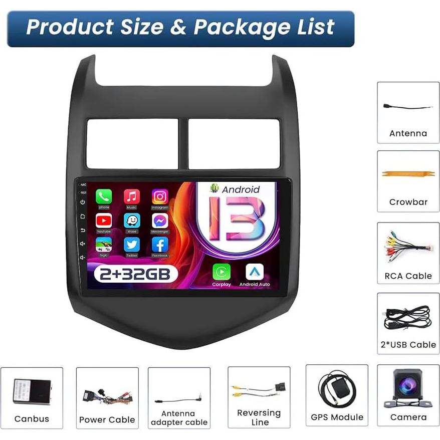 Radio Estéreo de Coche Jingelsye 9" 1280x800 para Chevy Aveo 2012-2016