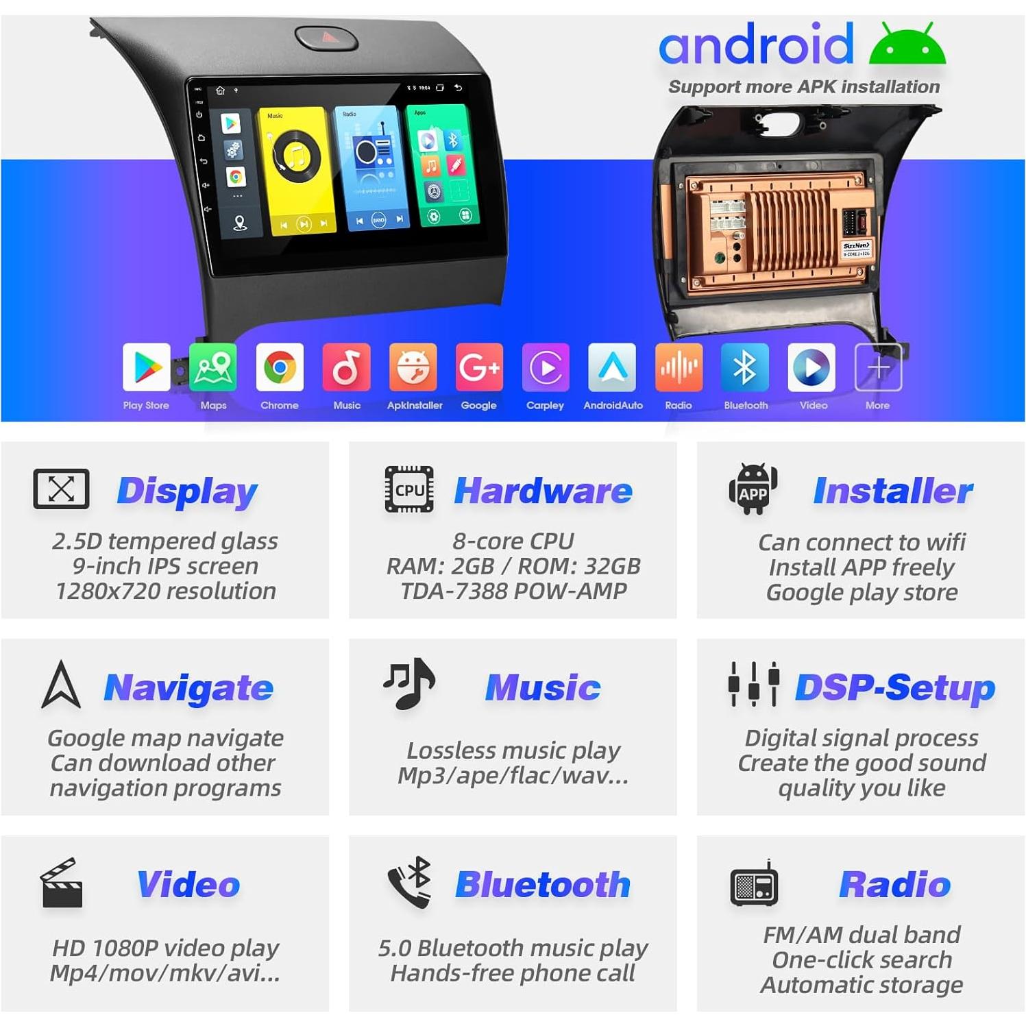Estéreo de Coche Android 12 SizxNanv para KIA Forte 2013-2017