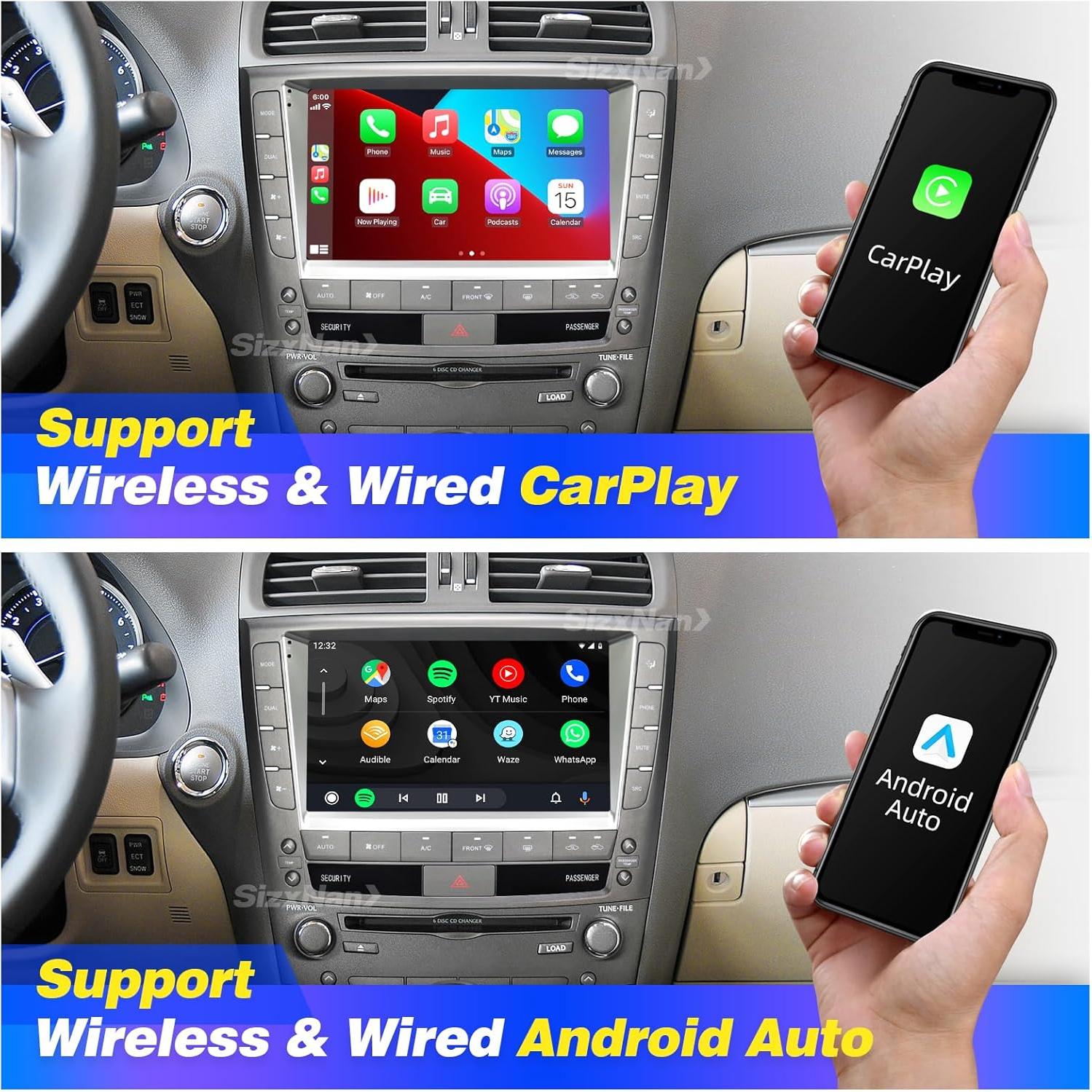 Estéreo de Coche Android 12 SizxNanv 9" Pantalla Táctil Carplay