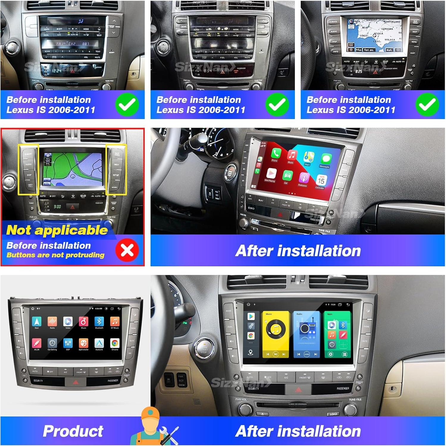 Estéreo de Coche Android 12 SizxNanv 9" Pantalla Táctil Carplay