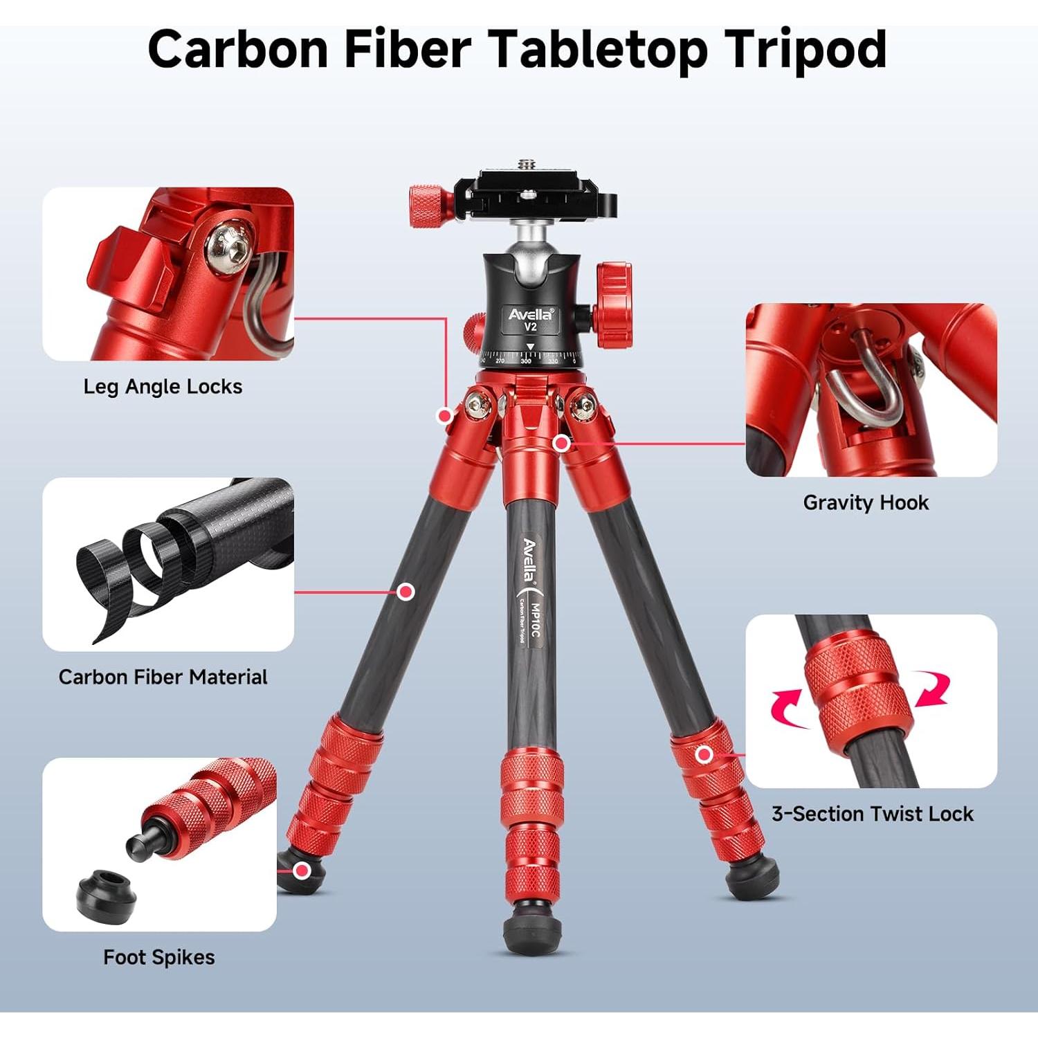 Trípode Mini Avella MP10C de Fibra de Carbono 39cm 5kg
