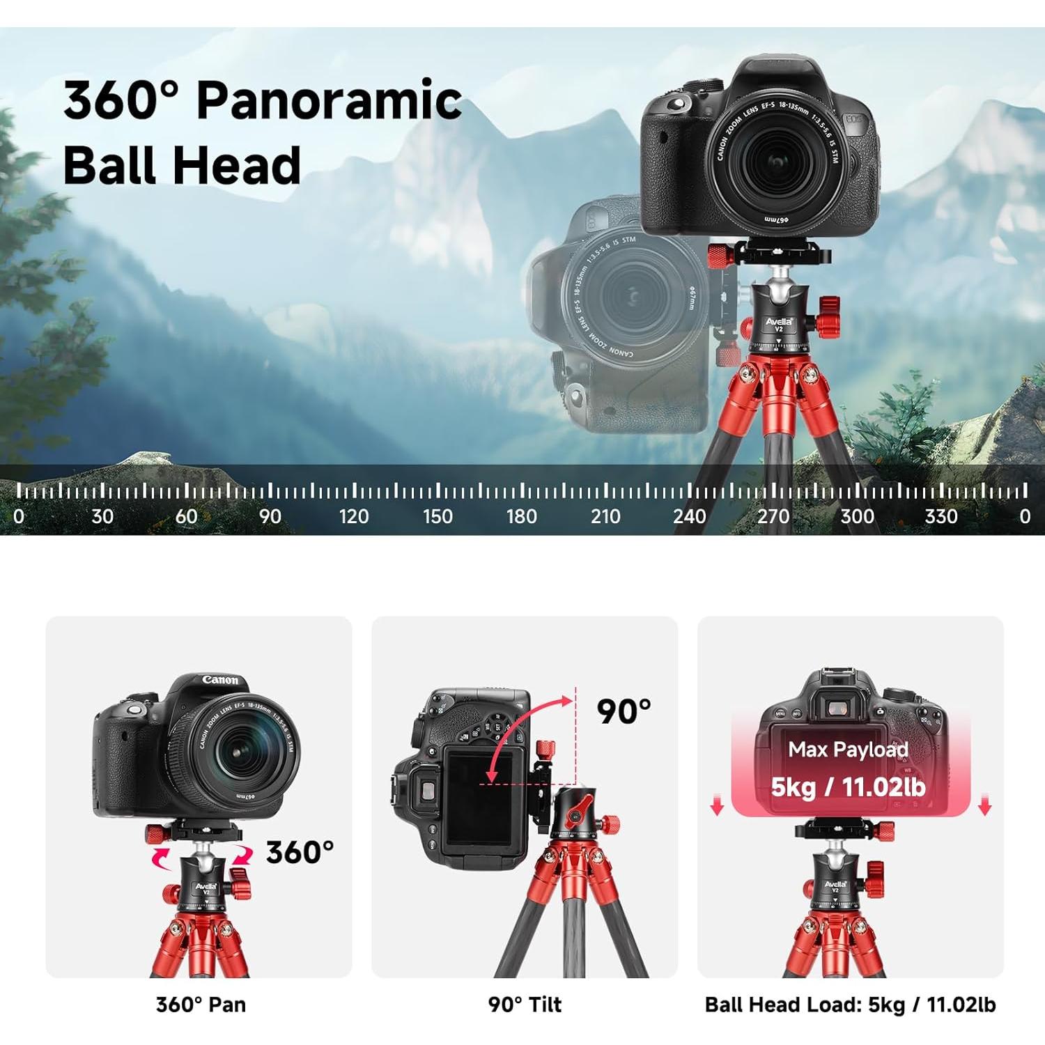 Trípode Mini Avella MP10C de Fibra de Carbono 39cm 5kg