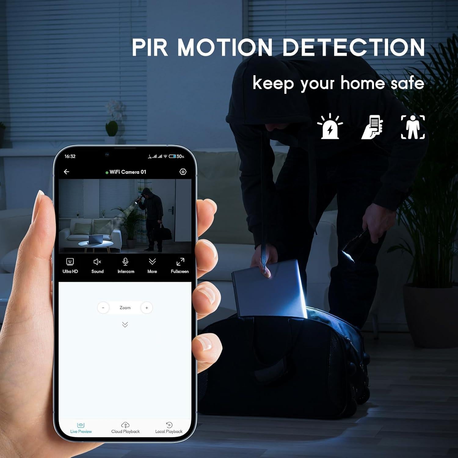 Cámara de Seguridad Inalámbrica Vegoran TQ95 1080P WiFi Interior