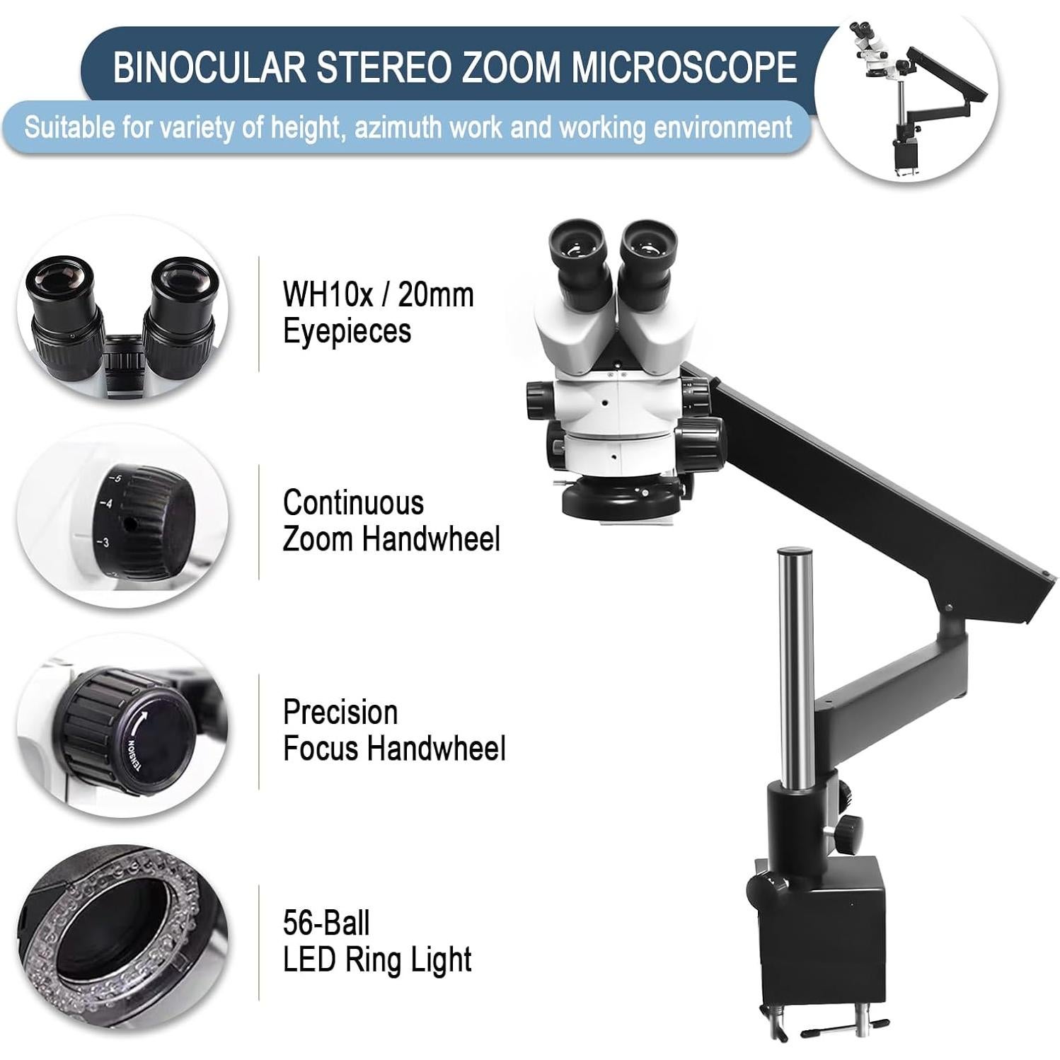 Microscopio Estéreo Binocular HAADID 7X-45X con Luz LED