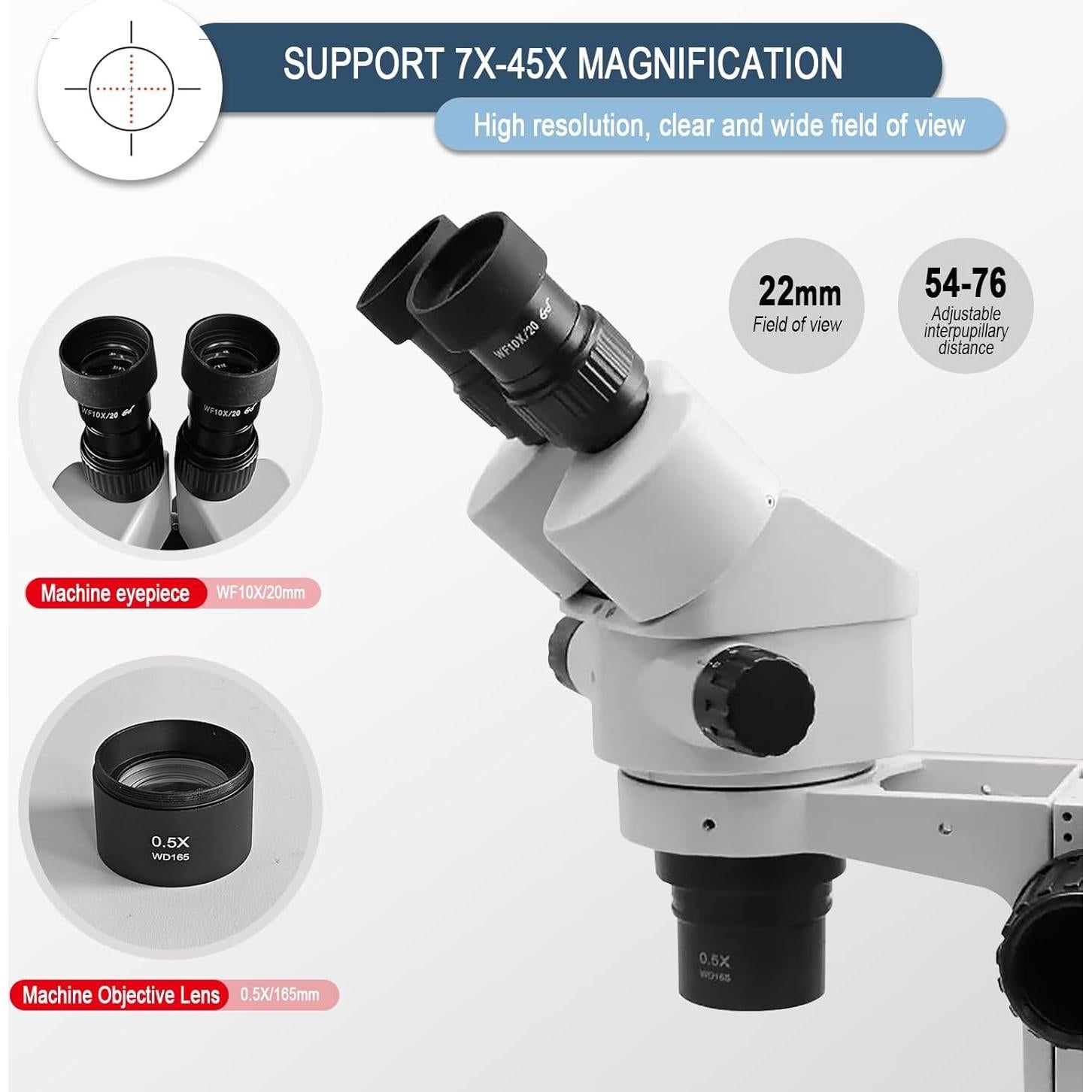 Microscopio Estéreo Binocular HAADID 7X-45X con Luz LED