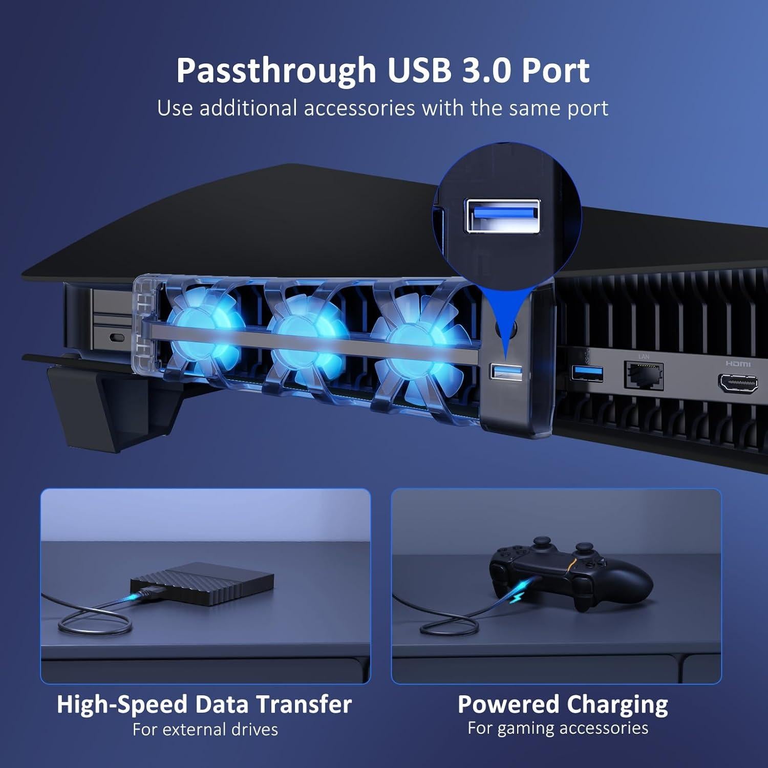 Soporte Horizontal NexiGo PS5 con Ventilador Silencioso