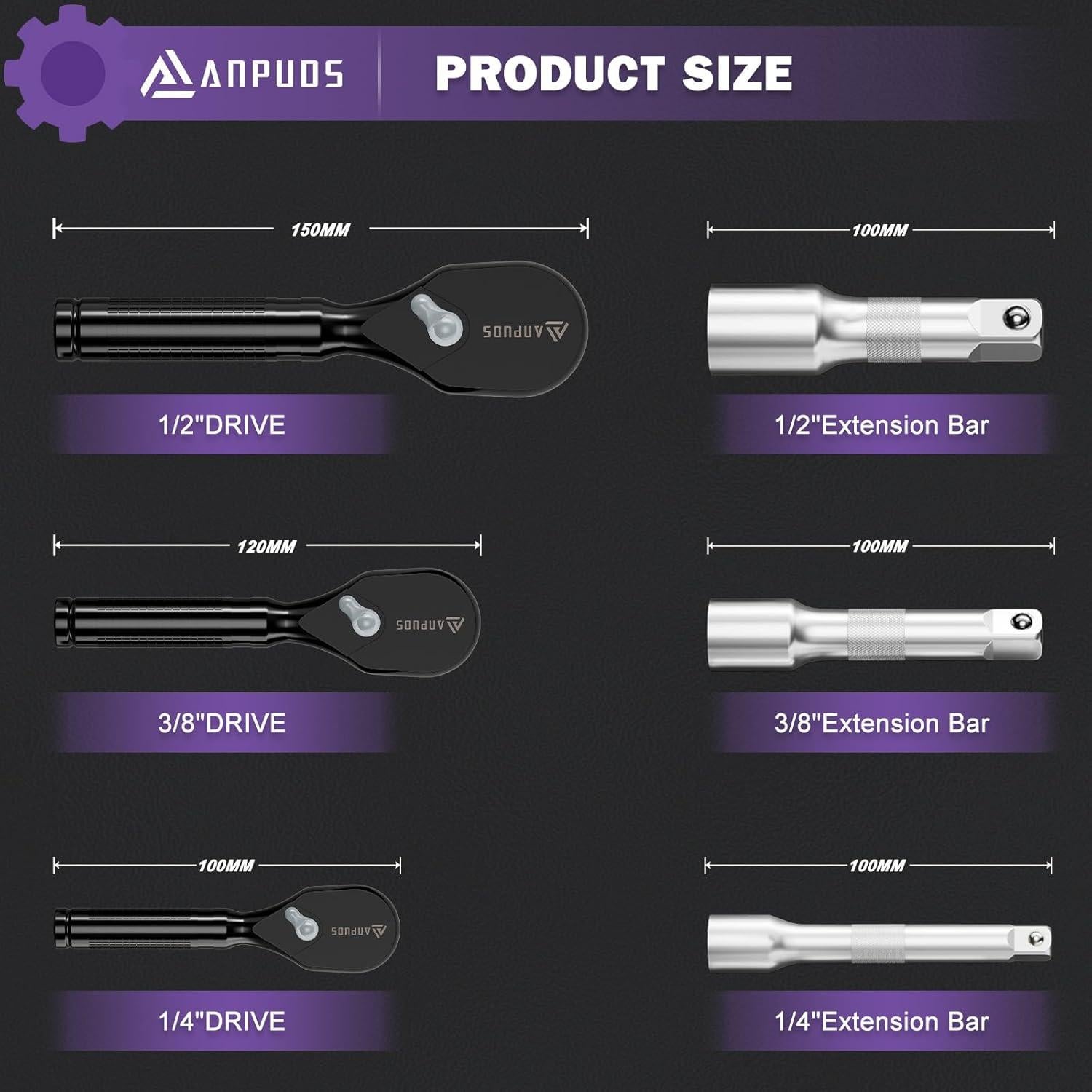 Juego de Llaves de Carraca Cortas ANPUDS 6 Piezas 72 Dientes