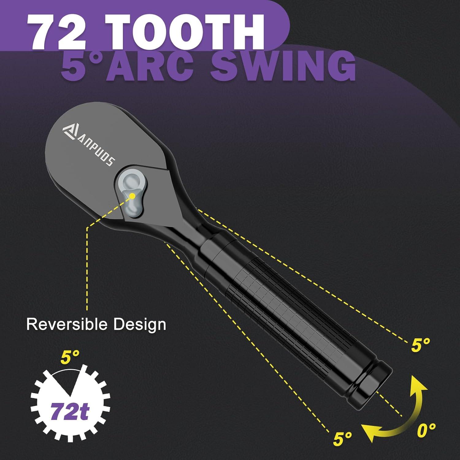 Juego de Llaves de Carraca Cortas ANPUDS 6 Piezas 72 Dientes