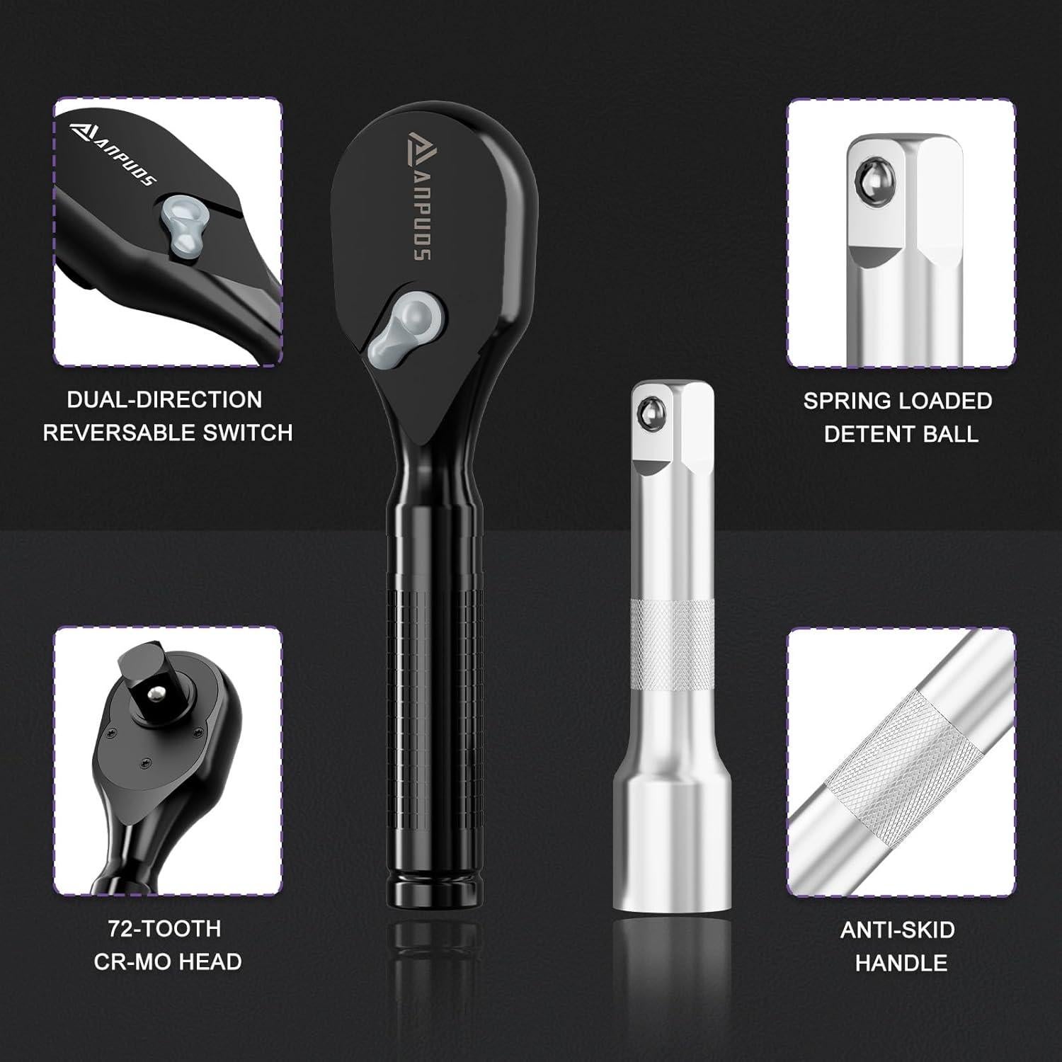 Juego de Llaves de Carraca Cortas ANPUDS 6 Piezas 72 Dientes