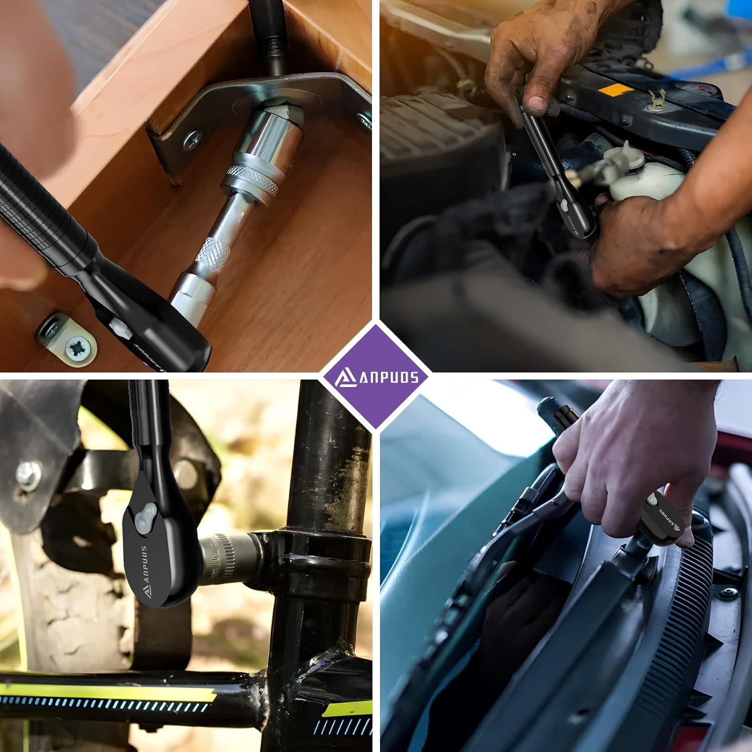 Juego de Llaves de Carraca Cortas ANPUDS 6 Piezas 72 Dientes