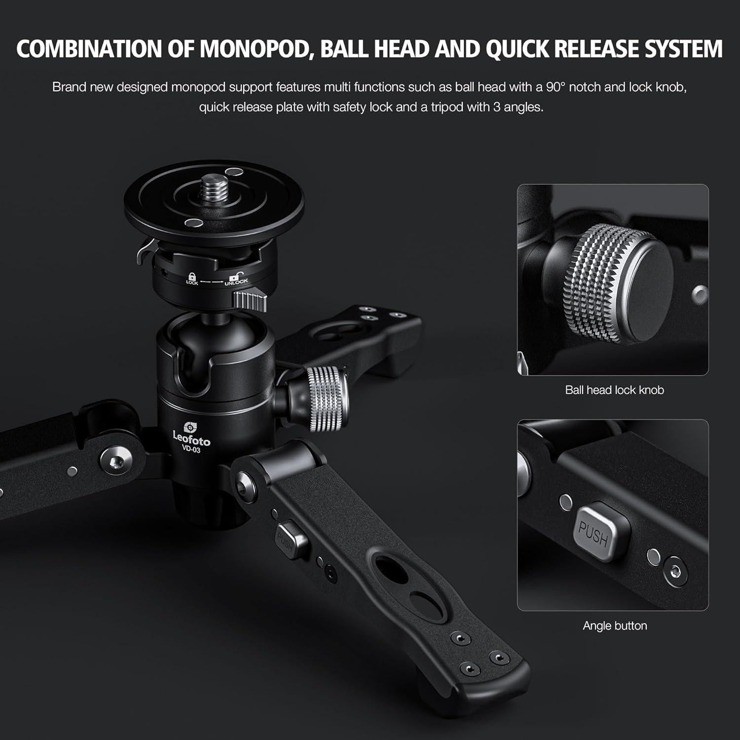 Monopie de cámara Leofoto MV-324CL de fibra de carbono 180cm
