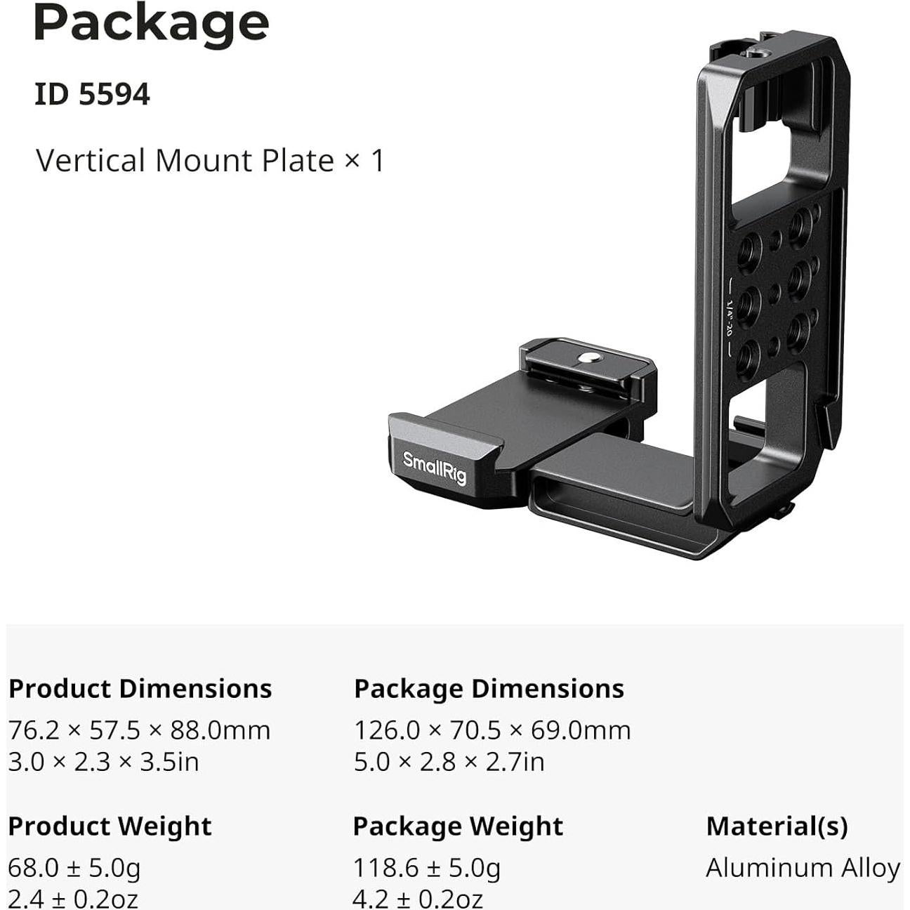 Placa de Montaje Vertical SmallRig 5594 para Trípodes y Gimbals