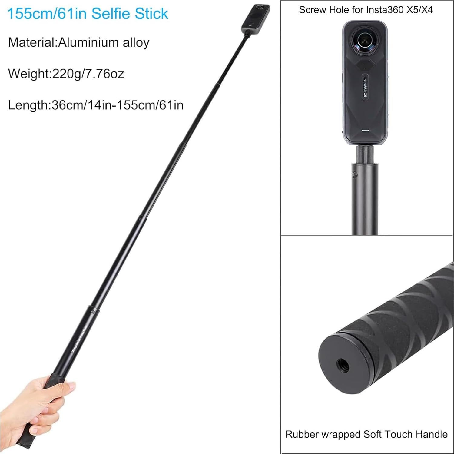 Palo Selfie PellKing 155cm Aluminio + Trípode 31cm Insta360