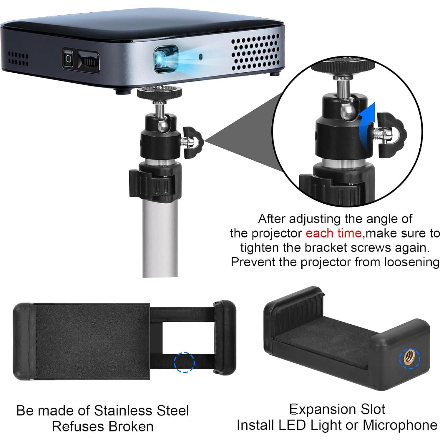 Trípode Ajustable para Mini Proyector y Teléfono - Aluminio