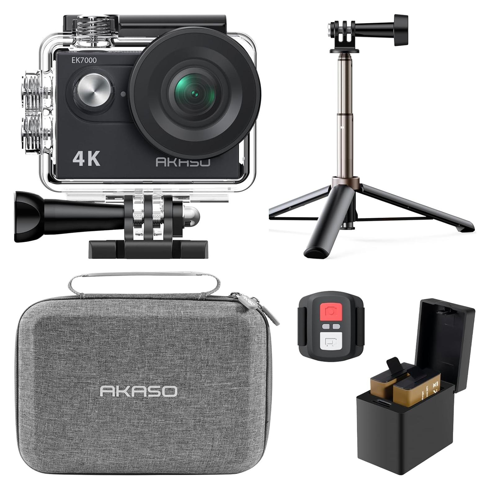 Cámara de acción AKASO EK7000 4K 20MP EIS 40M con trípode