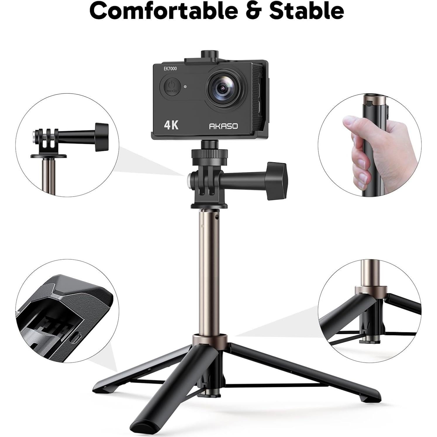 Cámara de acción AKASO EK7000 4K 20MP EIS 40M con trípode