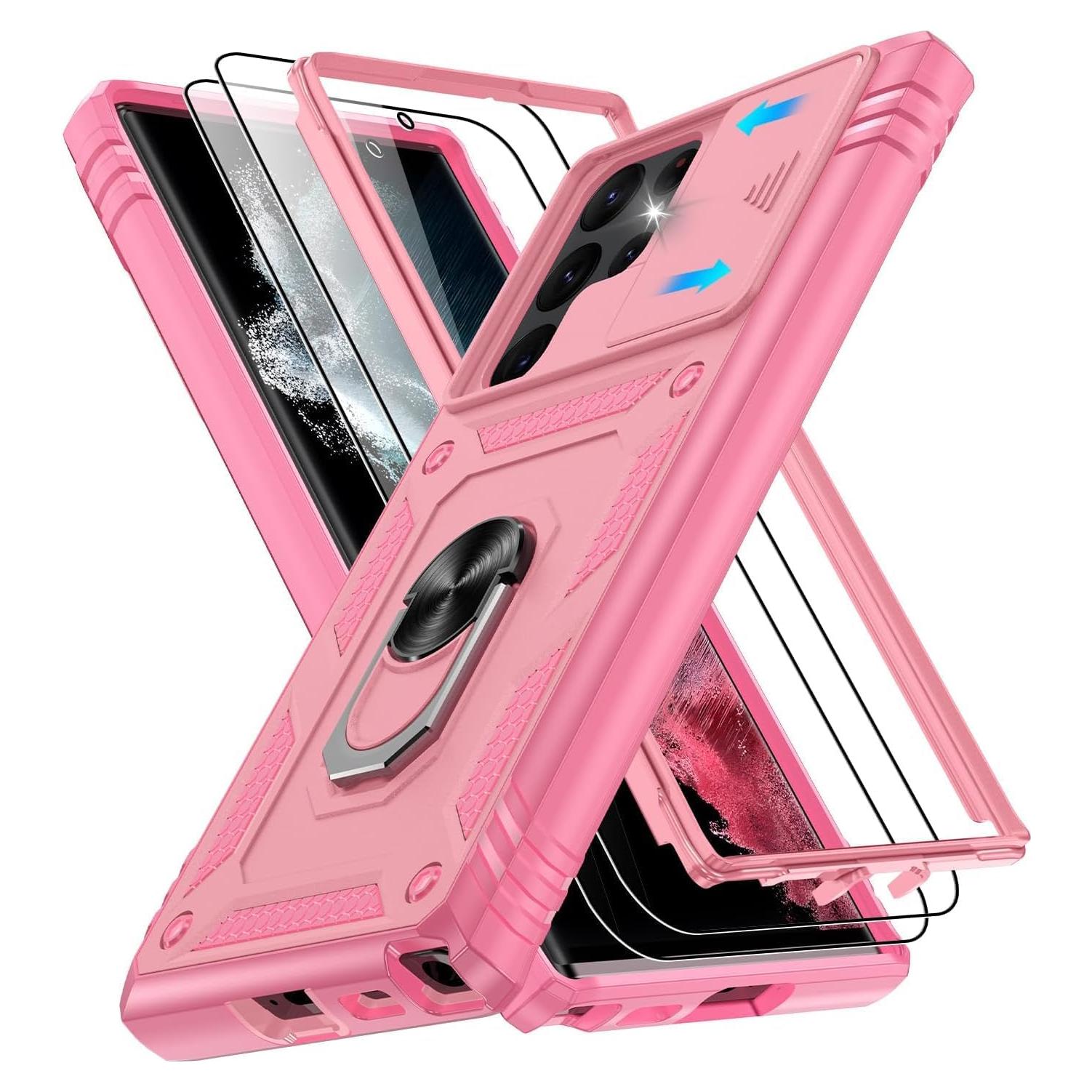 Funda Gritup para Samsung Galaxy S22 Ultra Rosa con Soporte 360°