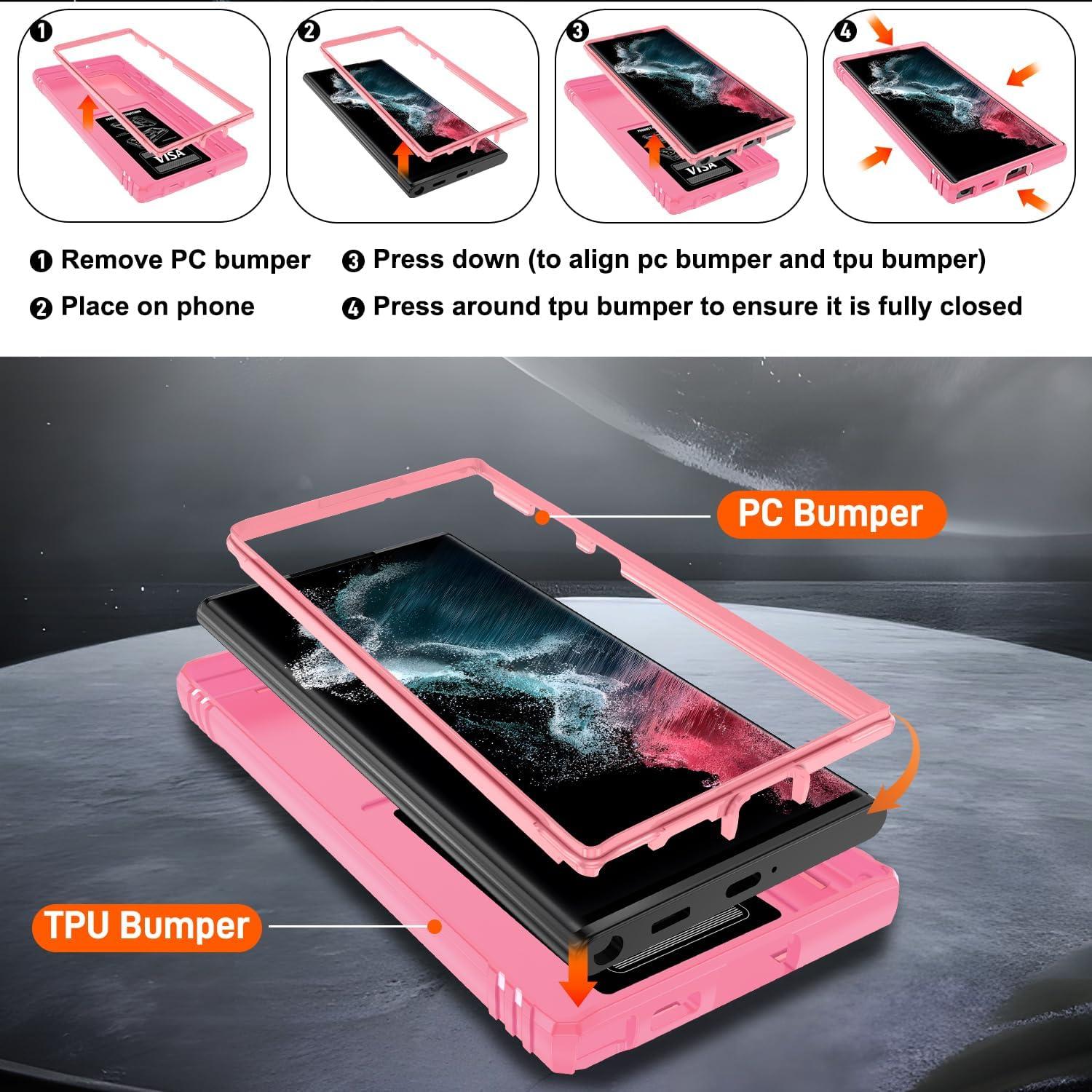 Funda Gritup para Samsung Galaxy S22 Ultra Rosa con Soporte 360°