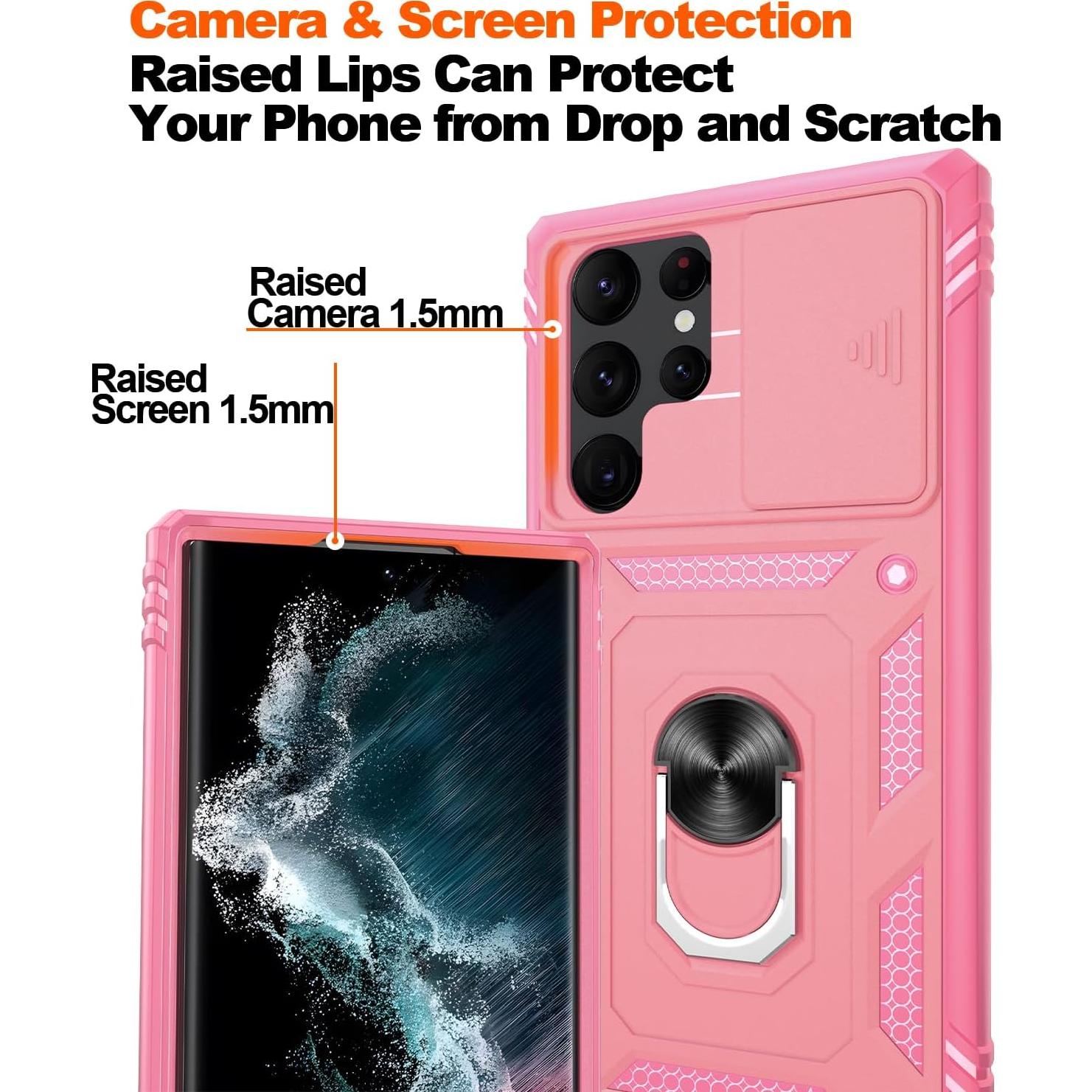 Funda Gritup para Samsung Galaxy S22 Ultra Rosa con Soporte 360°