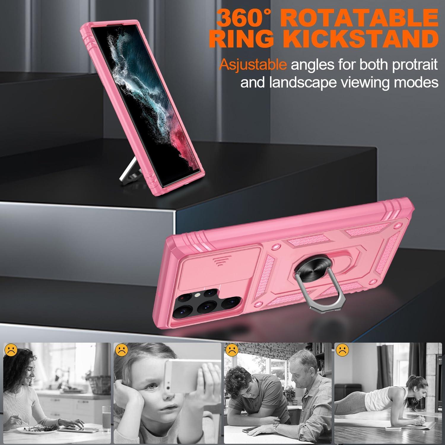 Funda Gritup para Samsung Galaxy S22 Ultra Rosa con Soporte 360°