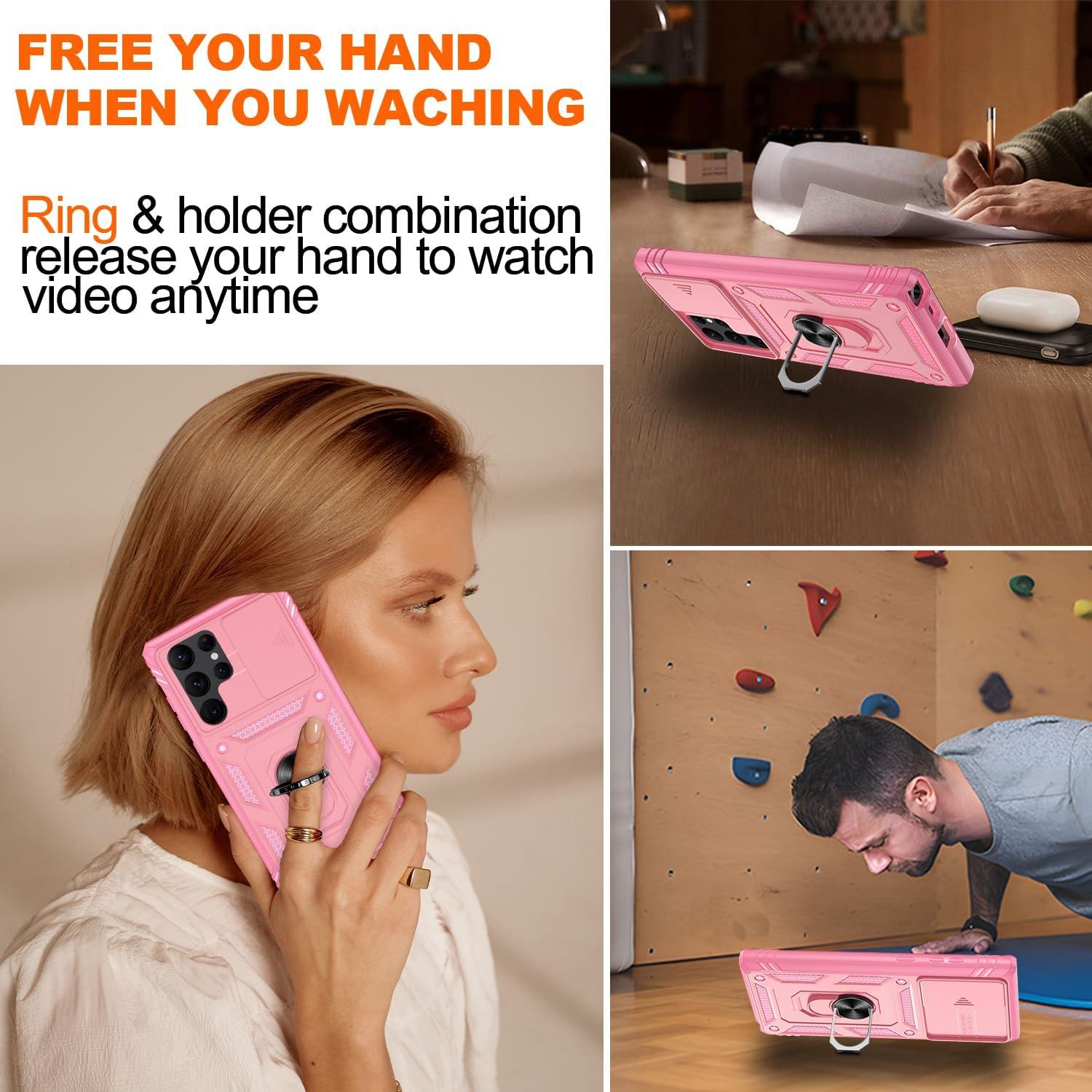 Funda Gritup para Samsung Galaxy S22 Ultra Rosa con Soporte 360°