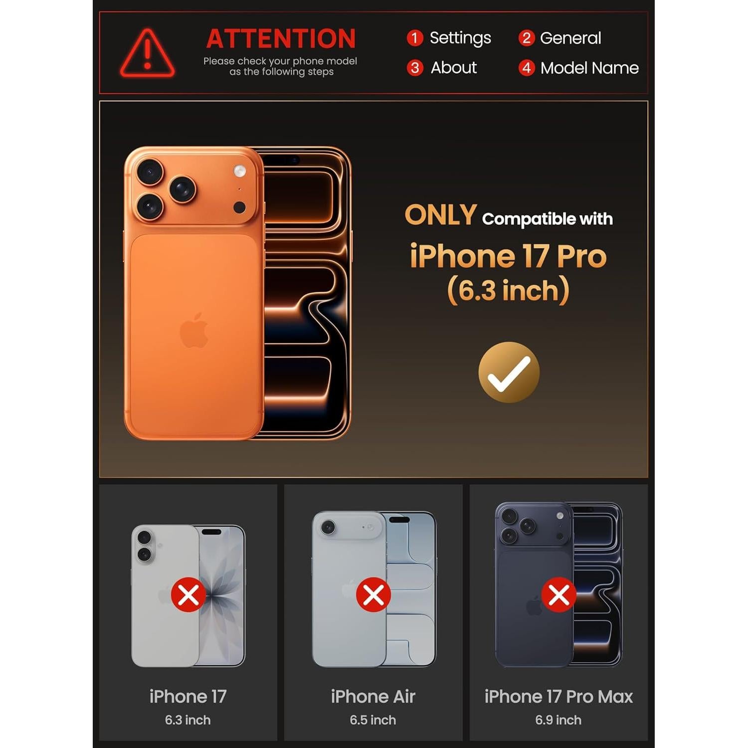 Funda Cartera Vihibii para iPhone 17 Pro 6.3" Naranja RFID