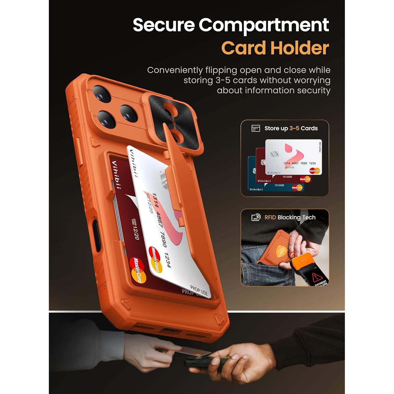 Funda Cartera Vihibii para iPhone 17 Pro 6.3" Naranja RFID
