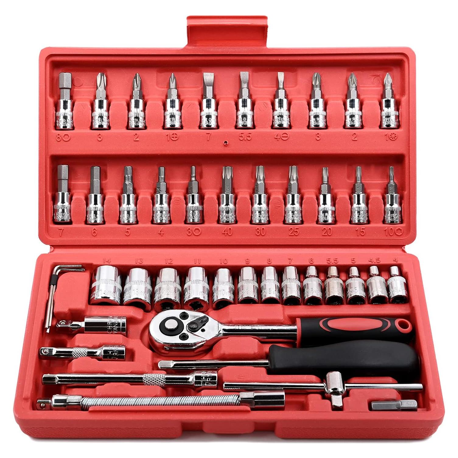 Juego de Llave de Carraca Egofine 46 Piezas 1/4" Métricas