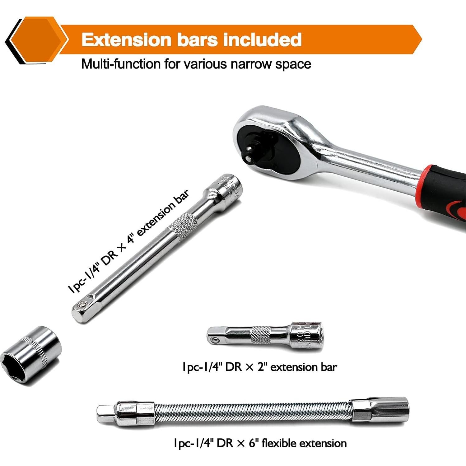 Juego de Llave de Carraca Egofine 46 Piezas 1/4" Métricas