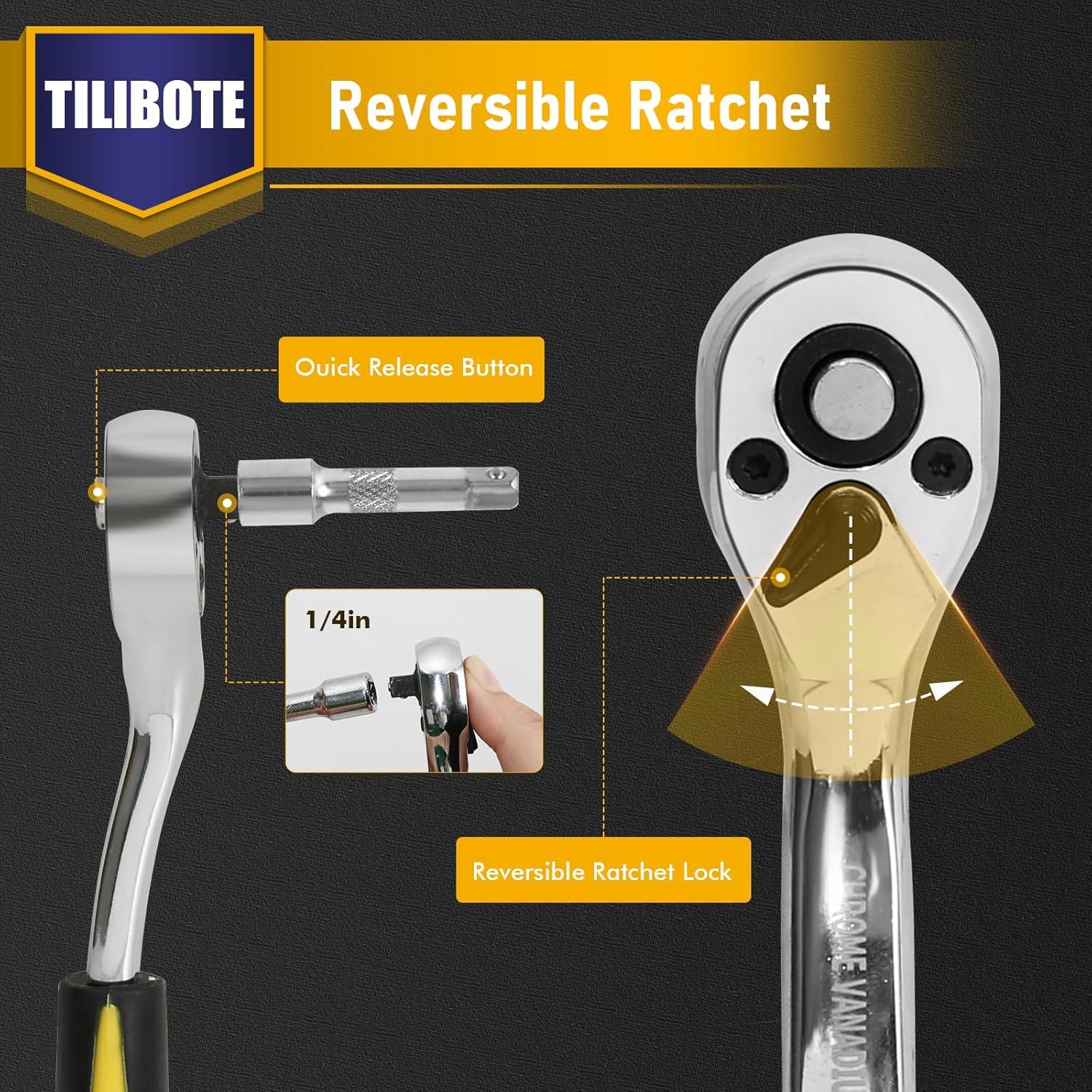 Juego de Llaves de Vaso TILIBOTE 62PCS 1/4" y 3/8"