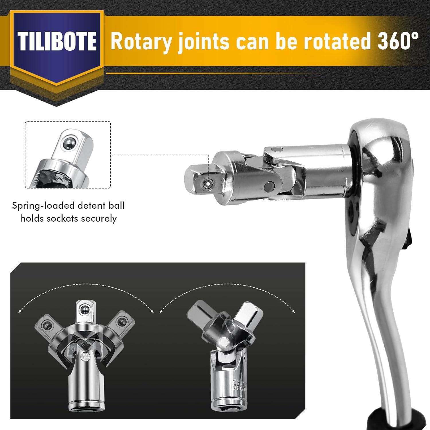 Juego de Llaves de Vaso TILIBOTE 62PCS 1/4" y 3/8"