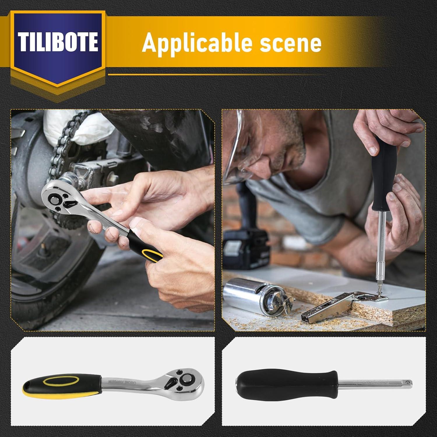 Juego de Llaves de Vaso TILIBOTE 62PCS 1/4" y 3/8"