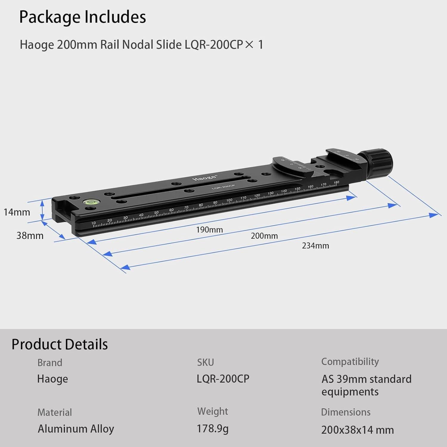 Riel Nodal Doble Cola de Milano Haoge LQR-200CP para Cámara
